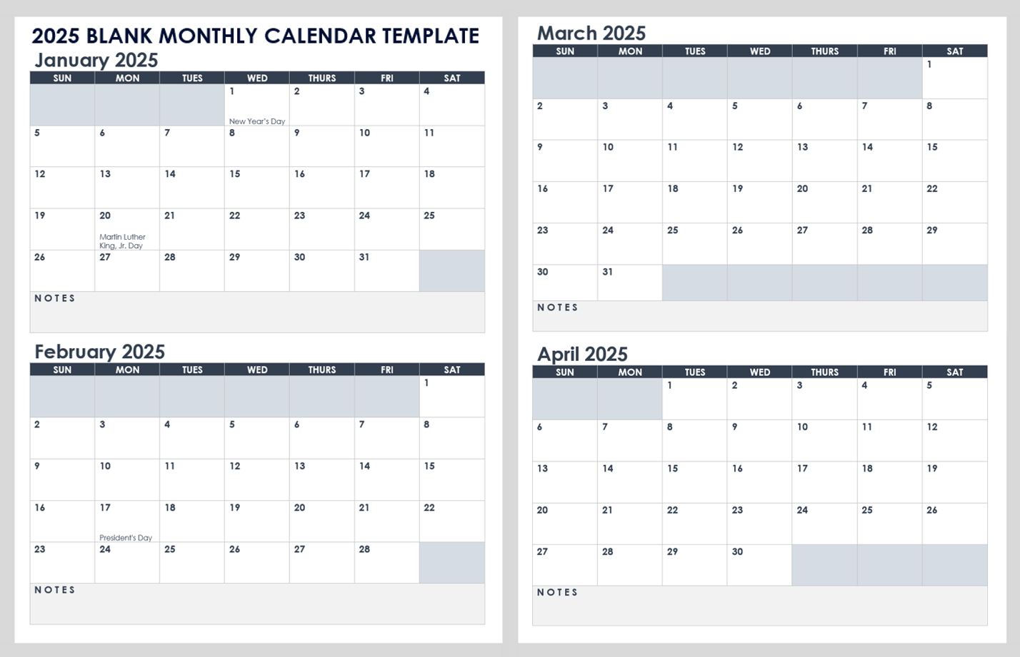 Calendar Templates Printable