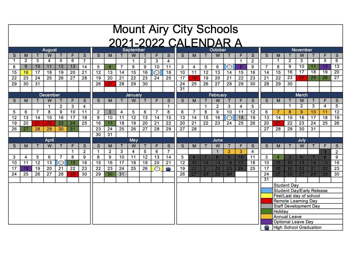 2021 2022 Calendar Proposals Mount Airy City Schools