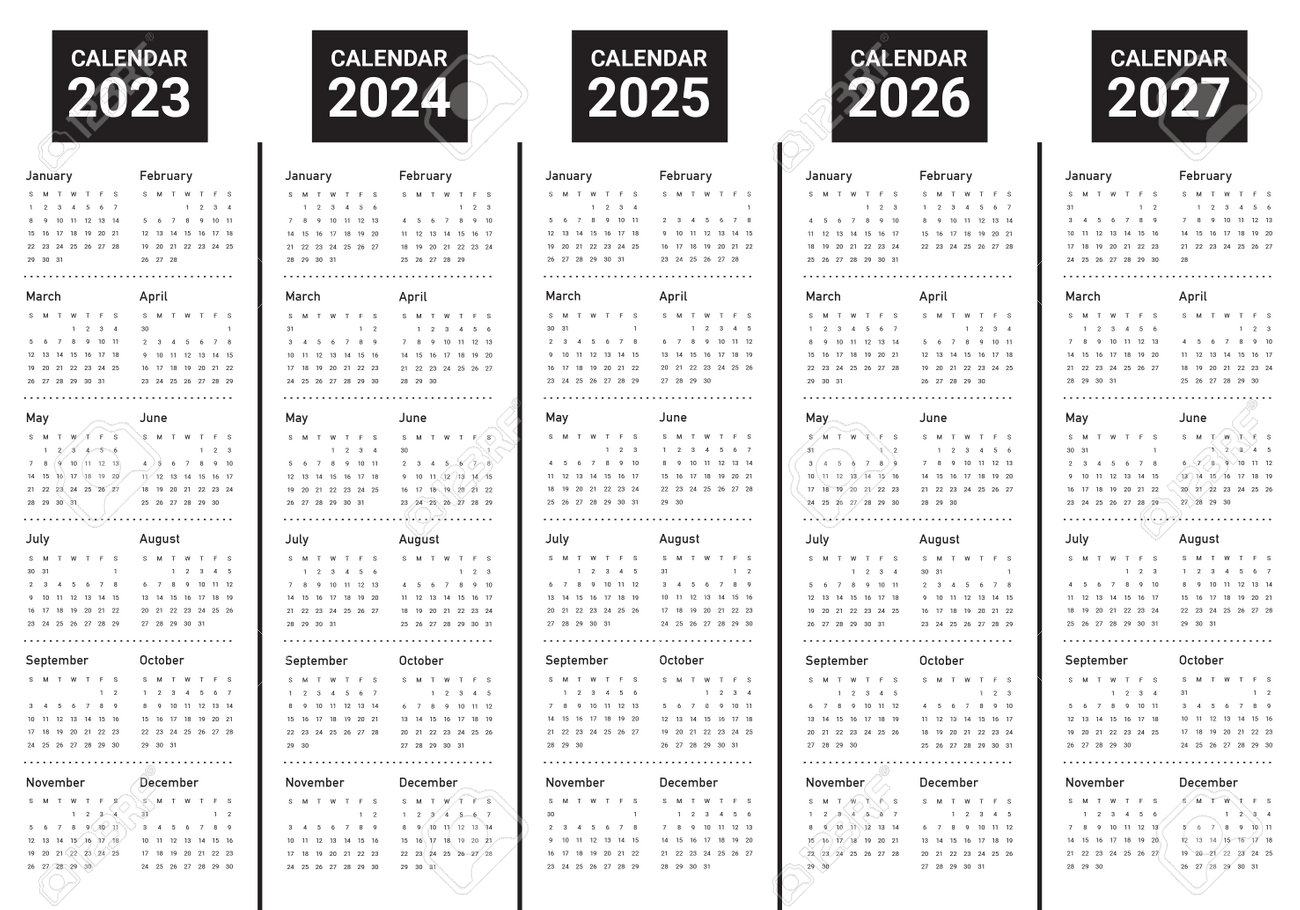 2023 2024 2025 2026 2027 Calendar Year Vector Design Template Simple And Clean Design Royalty Free SVG Cliparts Vectors And Stock Illustration Image 195775862 