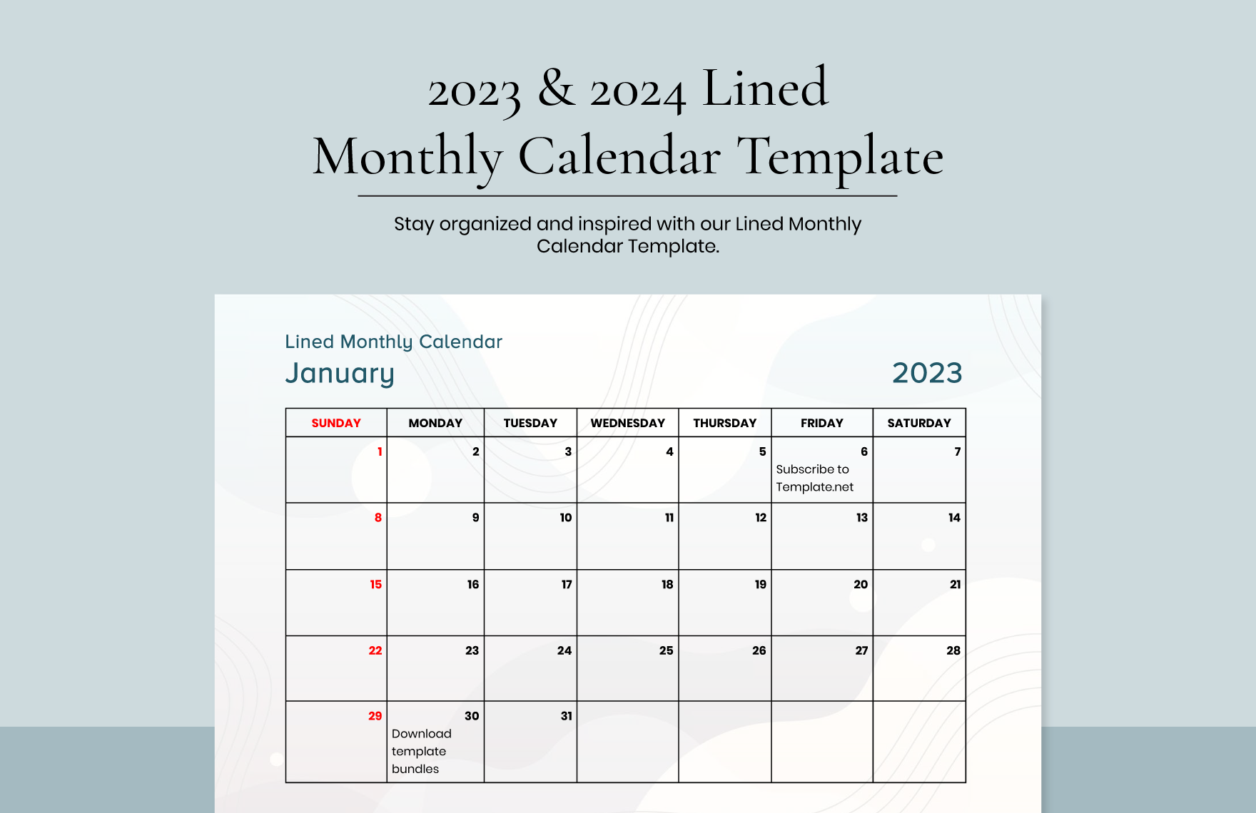 Free Printable Lined Monthly Calendar