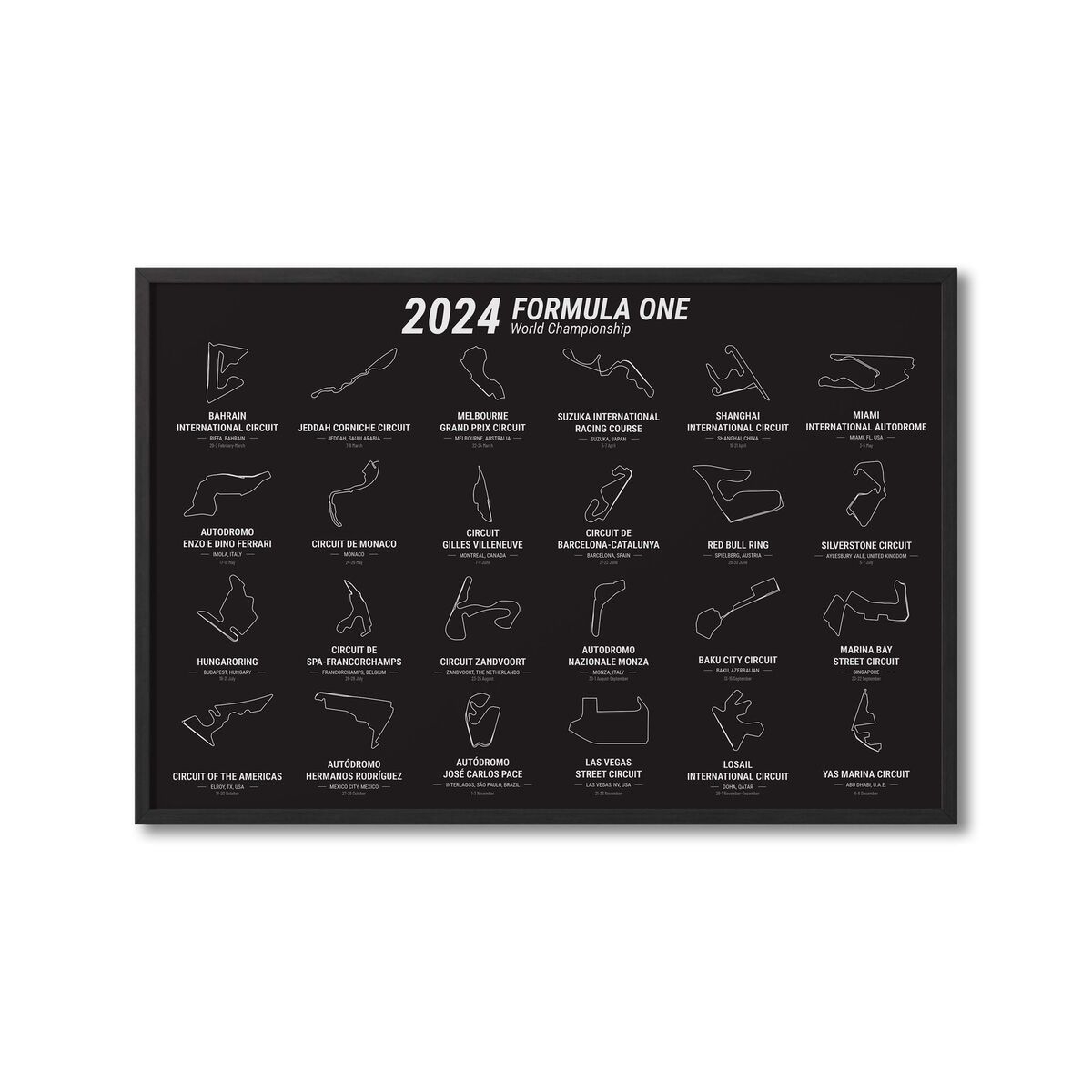 2024 Formula 1 F1 Grand Prix Schedule Calendar Race Poster Art Print Dark EBay