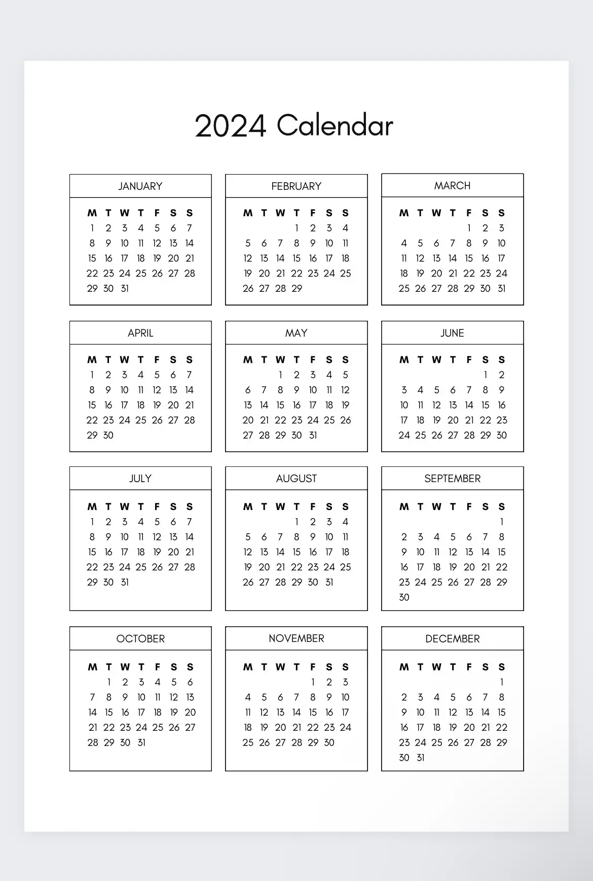 2024 Simple Calendar year At A Glance 2024 Calendar Printable one Page Yearly Planner Minimalist Calendar Template printable Annual Calendar Etsy
