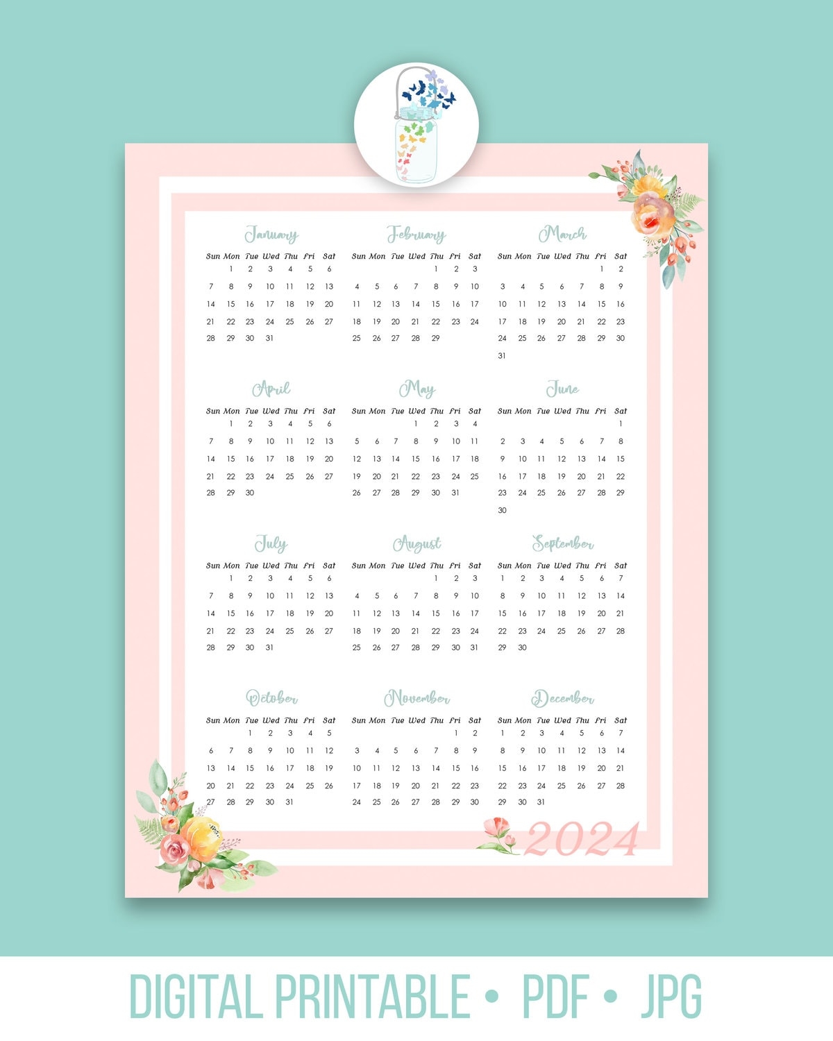 2024 Yearly Calendar Printable