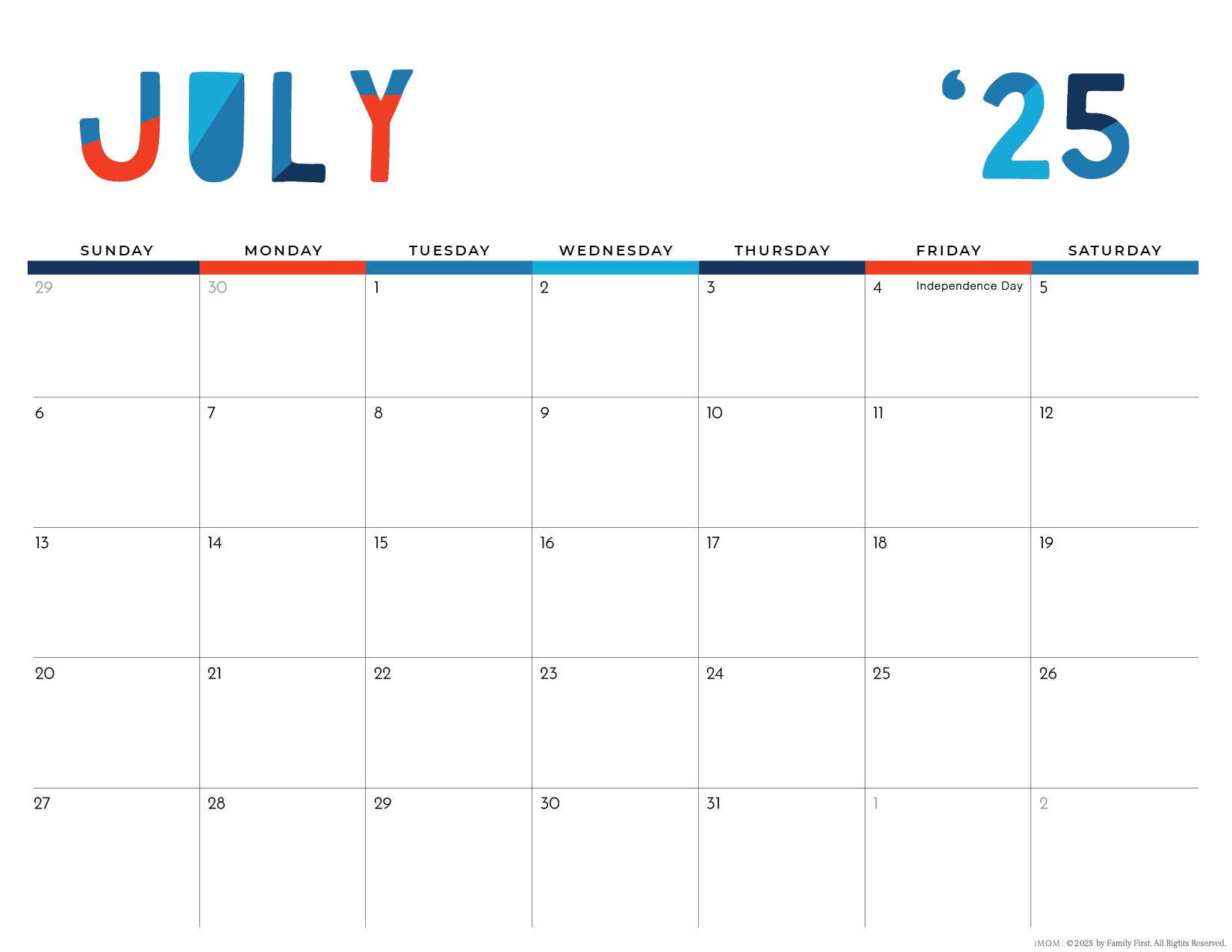 2025 2026 Colorful Printable Calendar For Moms IMOM