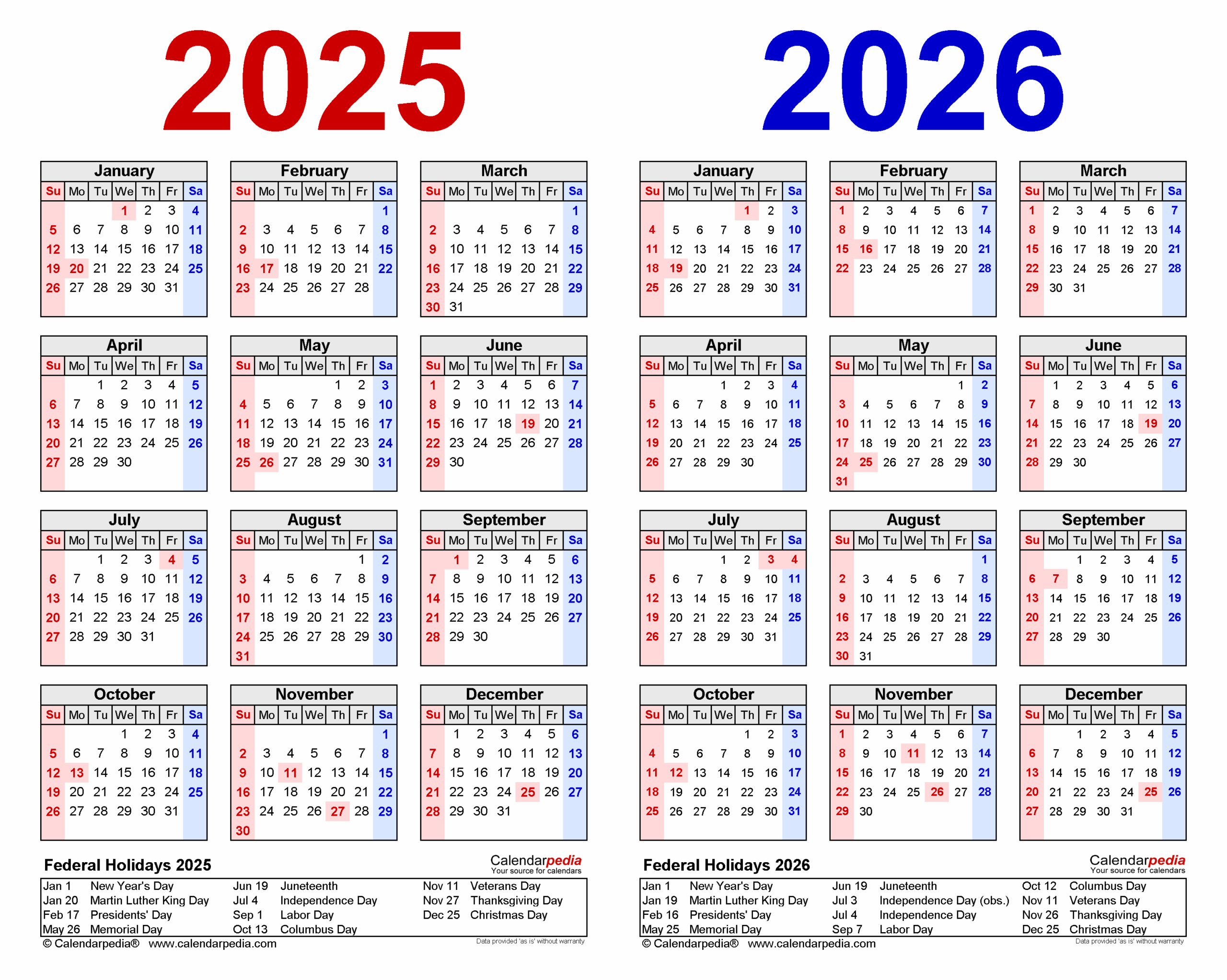 2025 Calendar 2026 Printable Free