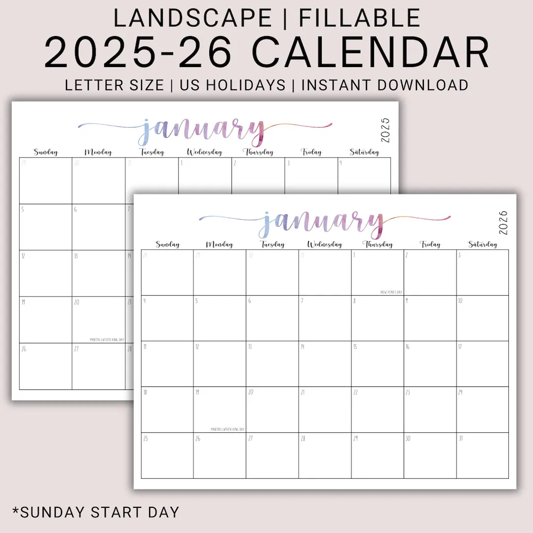 2025 And 2026 Printable Calendar Two Year Calendar PDF 2 Year Editable Calendar Calendar Editable Template WCCFNH Etsy