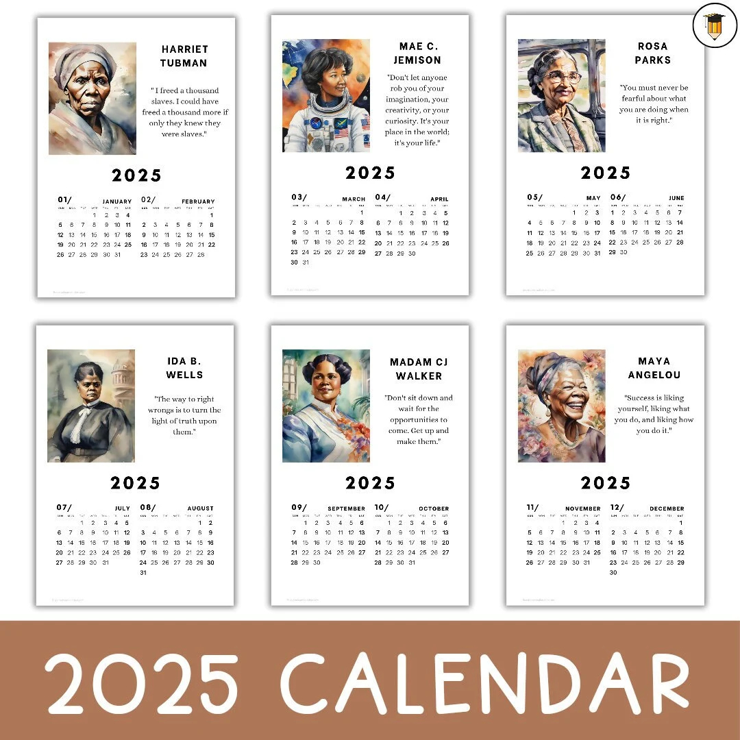 2025 Black History Calendar Bulletin Board Display Black History Decor African American History Printable Calendar 2025 Desk