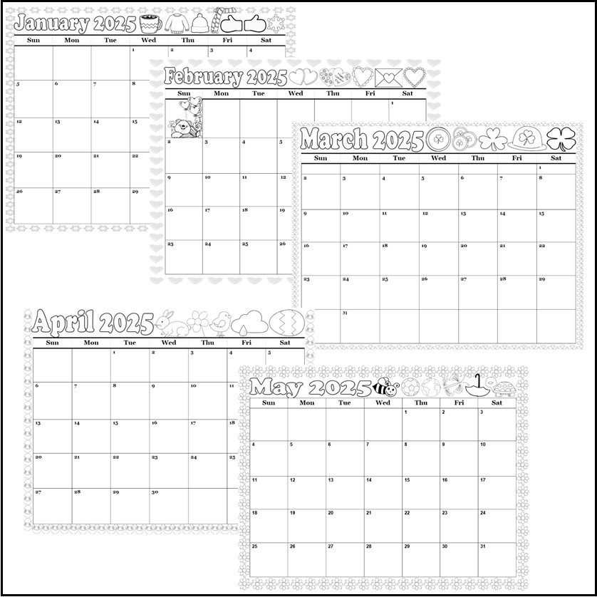 2025 Calendar Coloring Pages 1 Year 12 Months Blank Monthly Calendar Classful