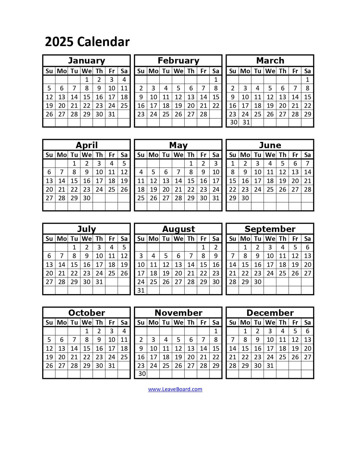 Printable Vacation Planning Calendar 2025