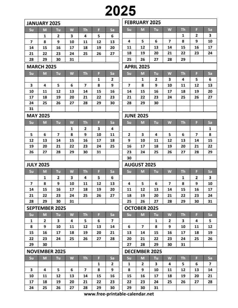 Free Printable Dark Lined Calendar 2025
