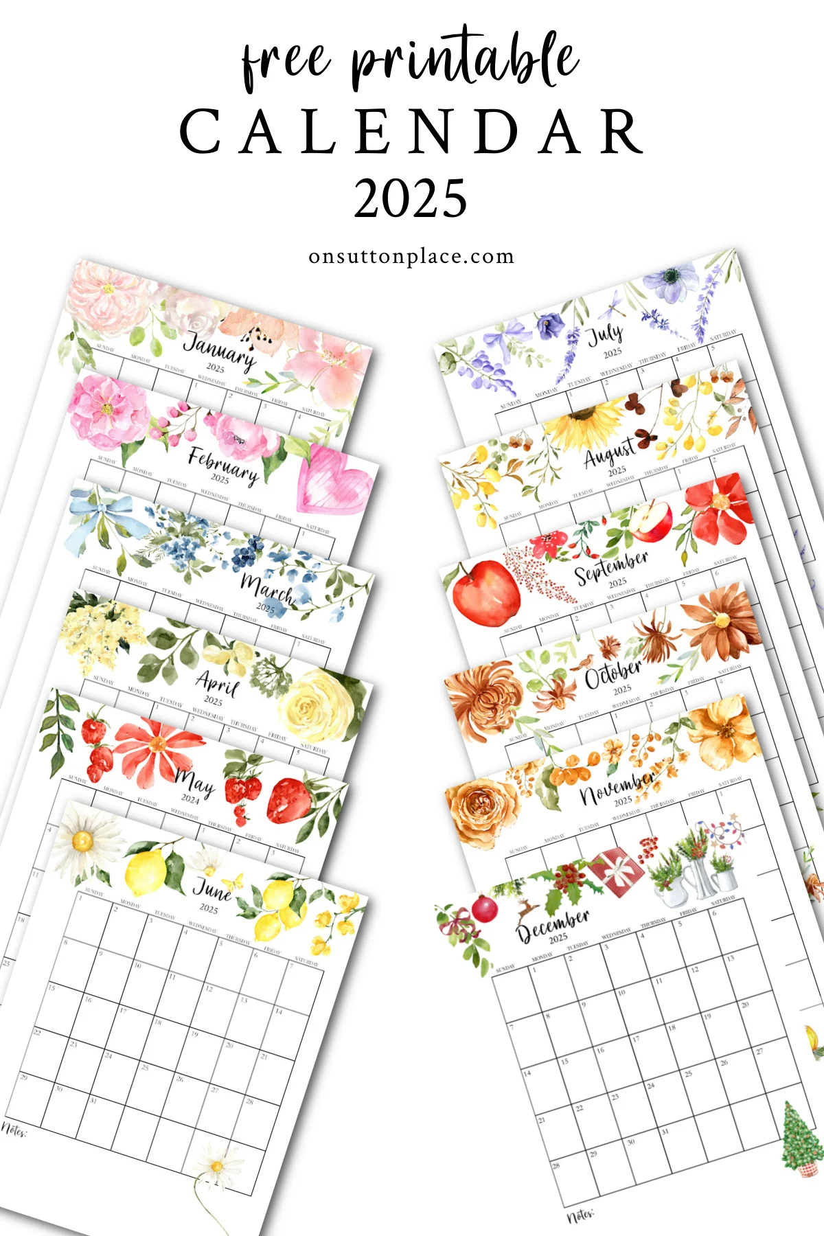 2025 free printable calendar with planner pages on sutton place