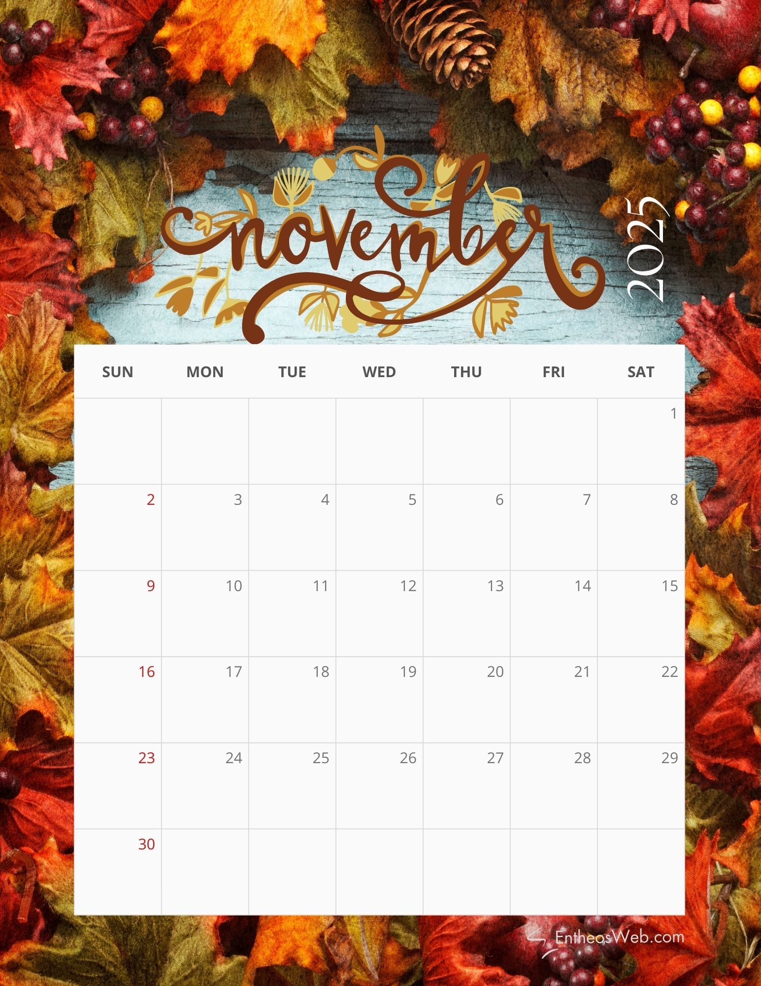 2025 Monthly Calendar Free PDF Printable EntheosWeb