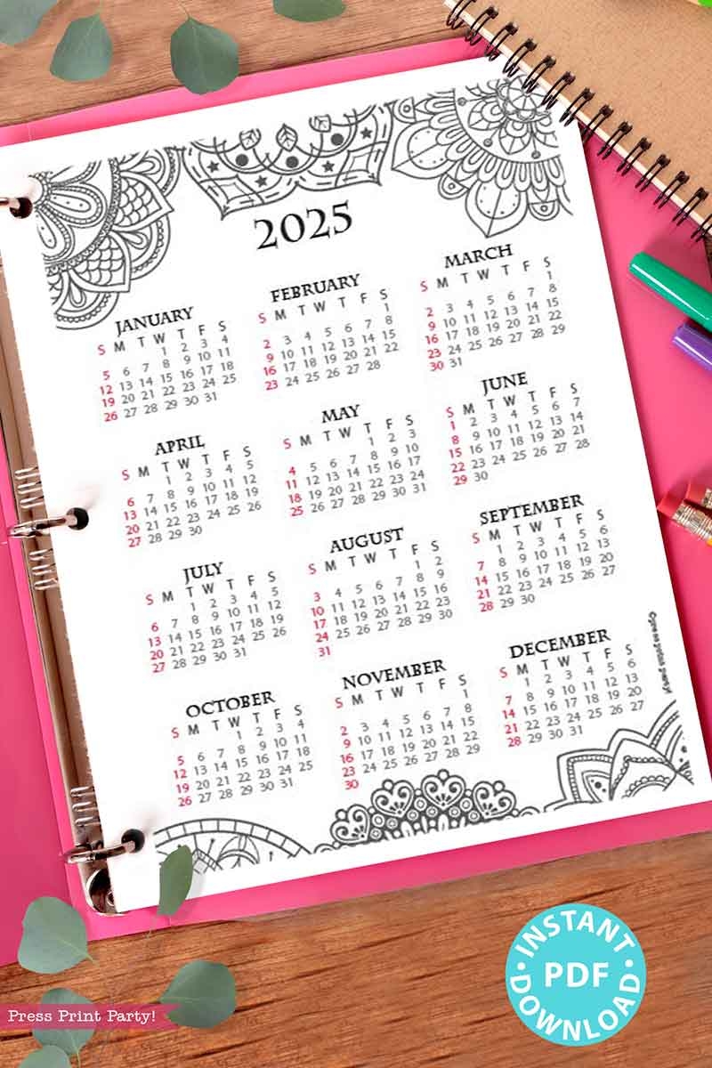 2025 Calendar On One Page Printable
