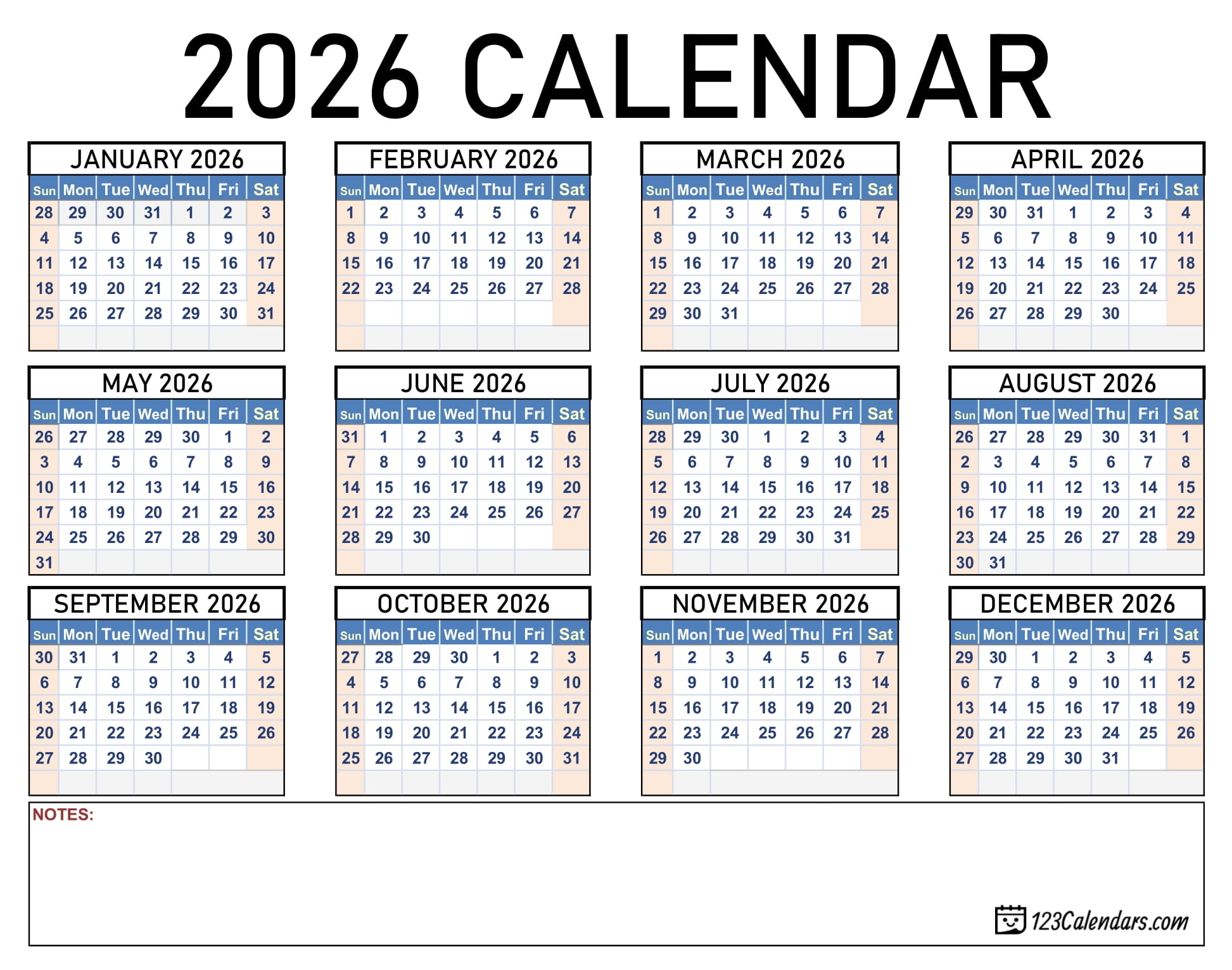 2026 Printable Calendar June-December