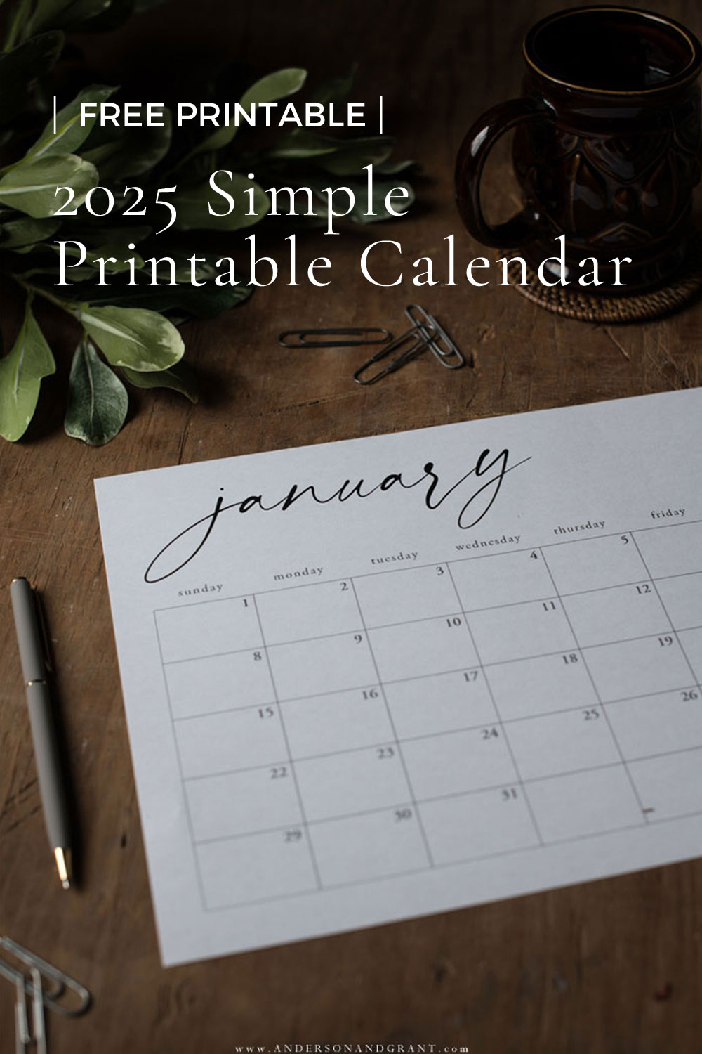 2025 Printable Calendar Anderson Grant