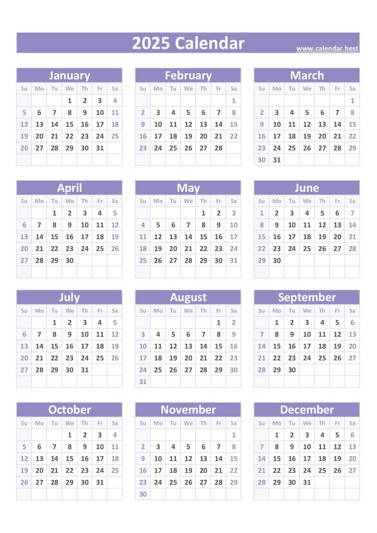 Printable 2025 Calendar Portrait