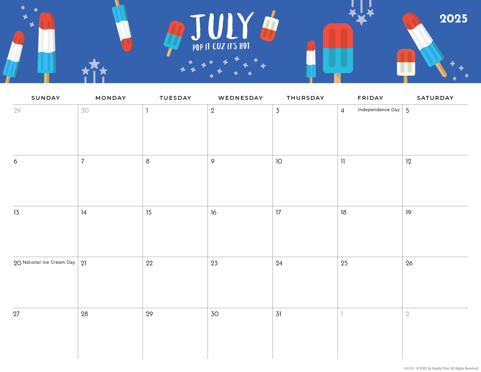 July Printable Calendar 2025 With Holidays