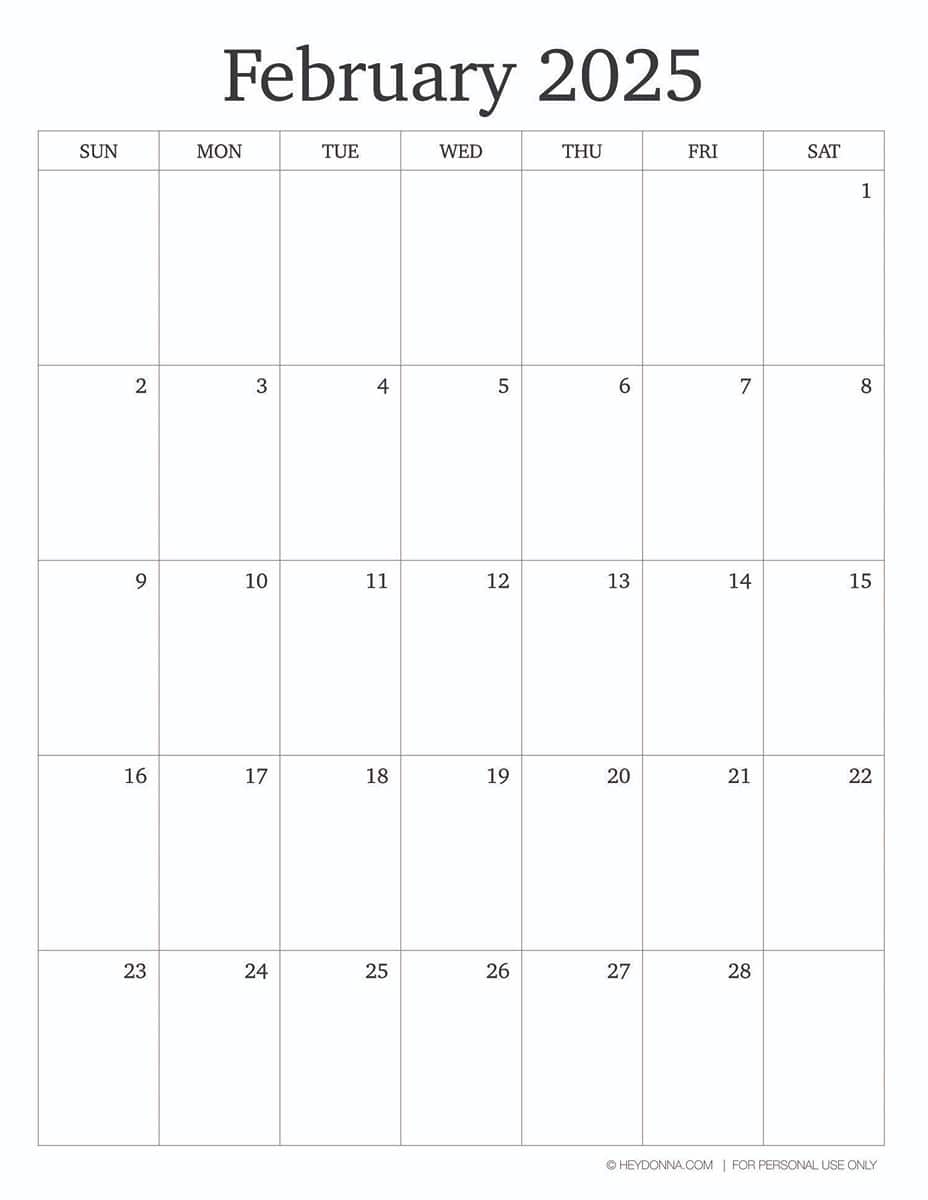 2025 Printable February Calendar Hey Donna 