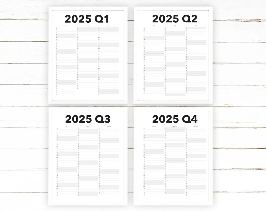 2025 Quarterly Calendar Printable Blank Dated Quarterly Year View Extra Large Wall Calendar Digital Printable Etsy