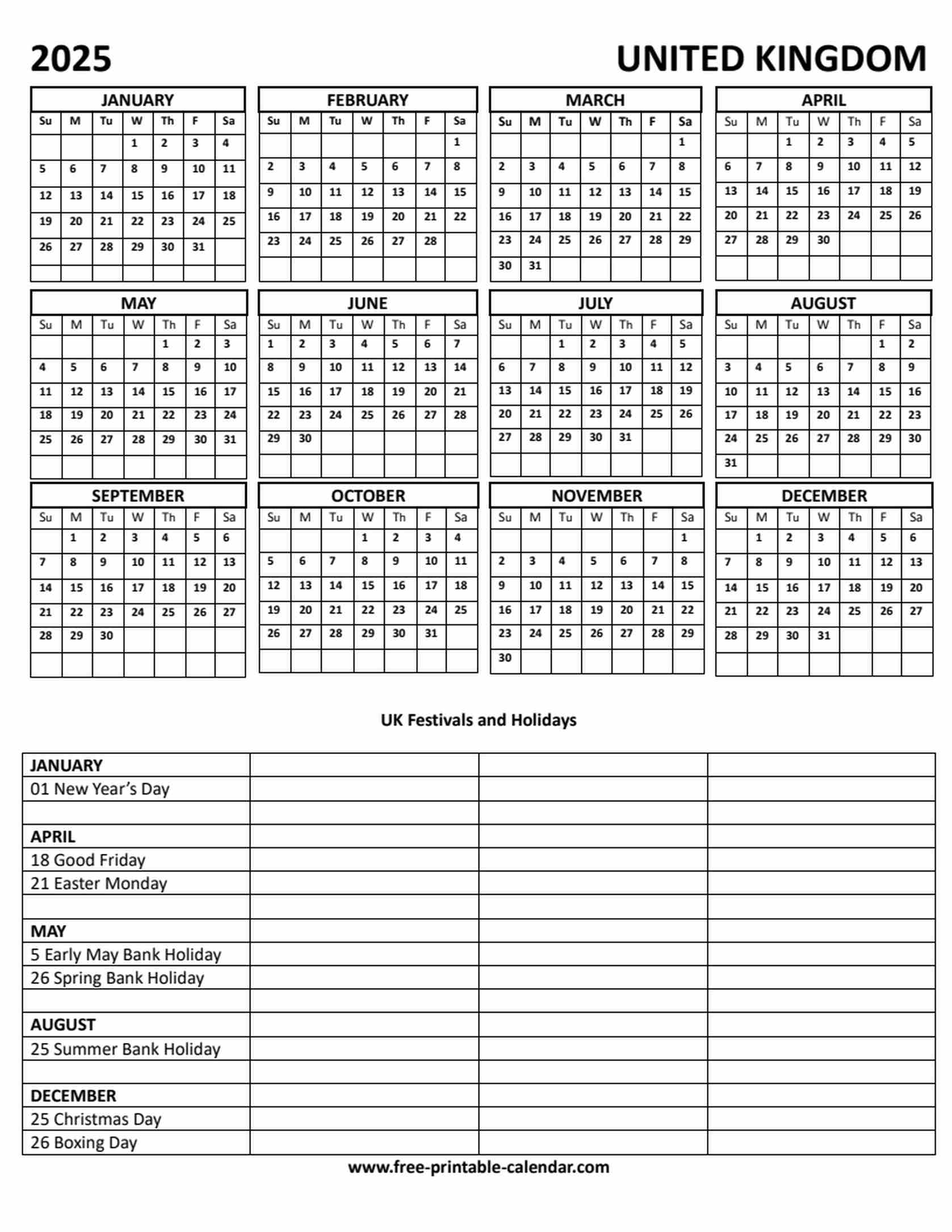 2025 Uk Holiday Calendar