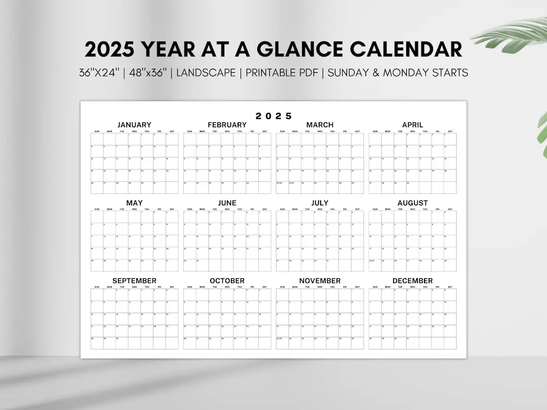 2025 Year At A Glance Calendar Large Horizontal 2025 Calendar Printable Giant 2025 Planner Single Page Instant Download PDF File Etsy Denmark
