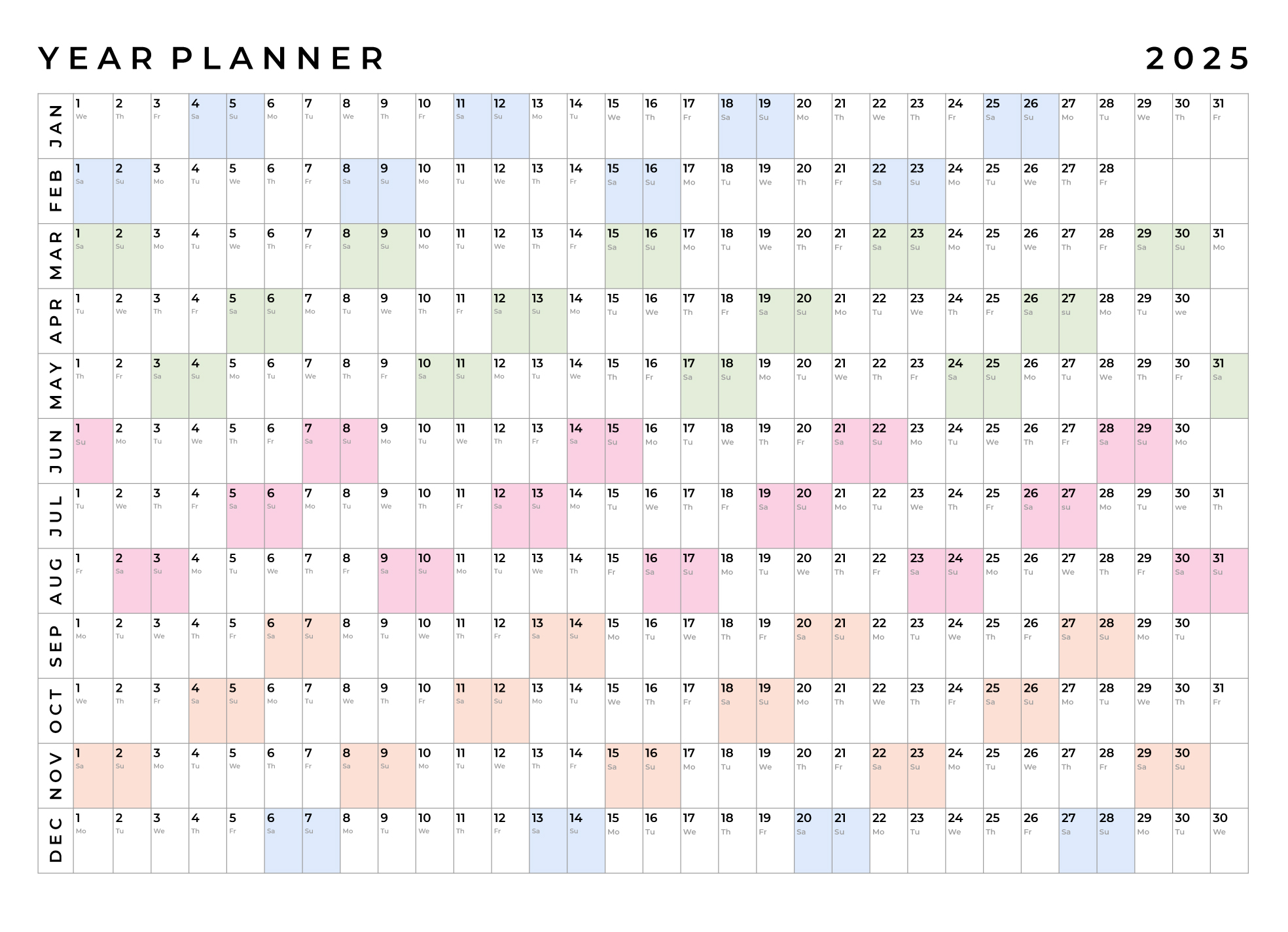 2025 Year At A Glance Free Google Docs Template Gdoc io