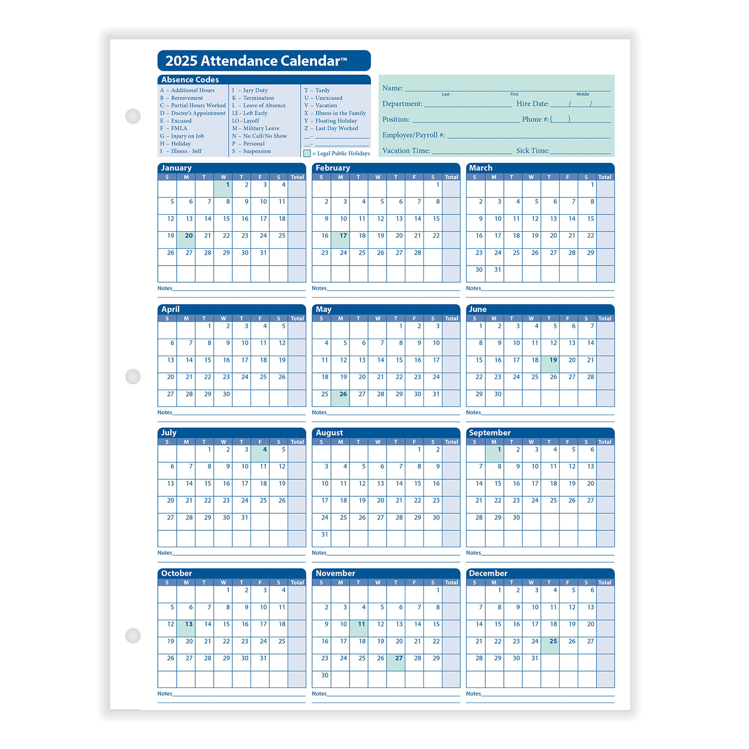 Simple Printable Calendar 2025