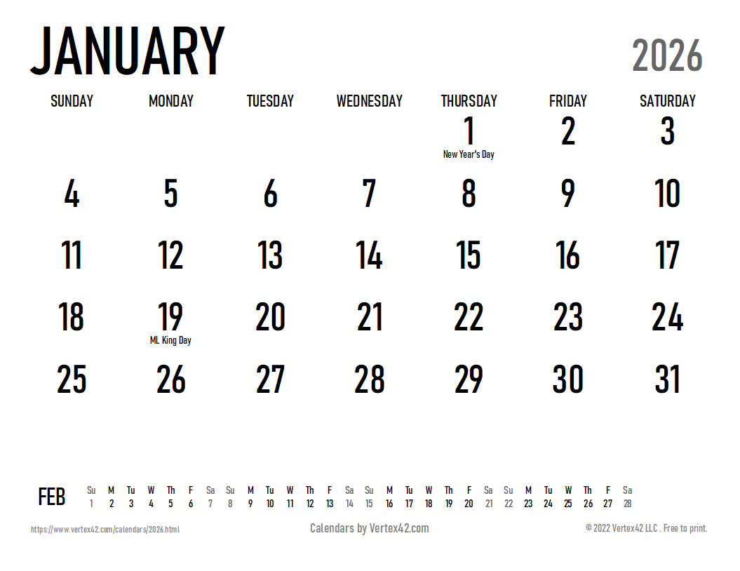 Blank Printable Calendar 2026-26