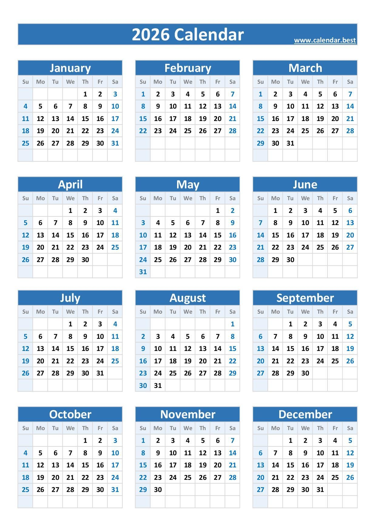 2026 calendar with week numbers
