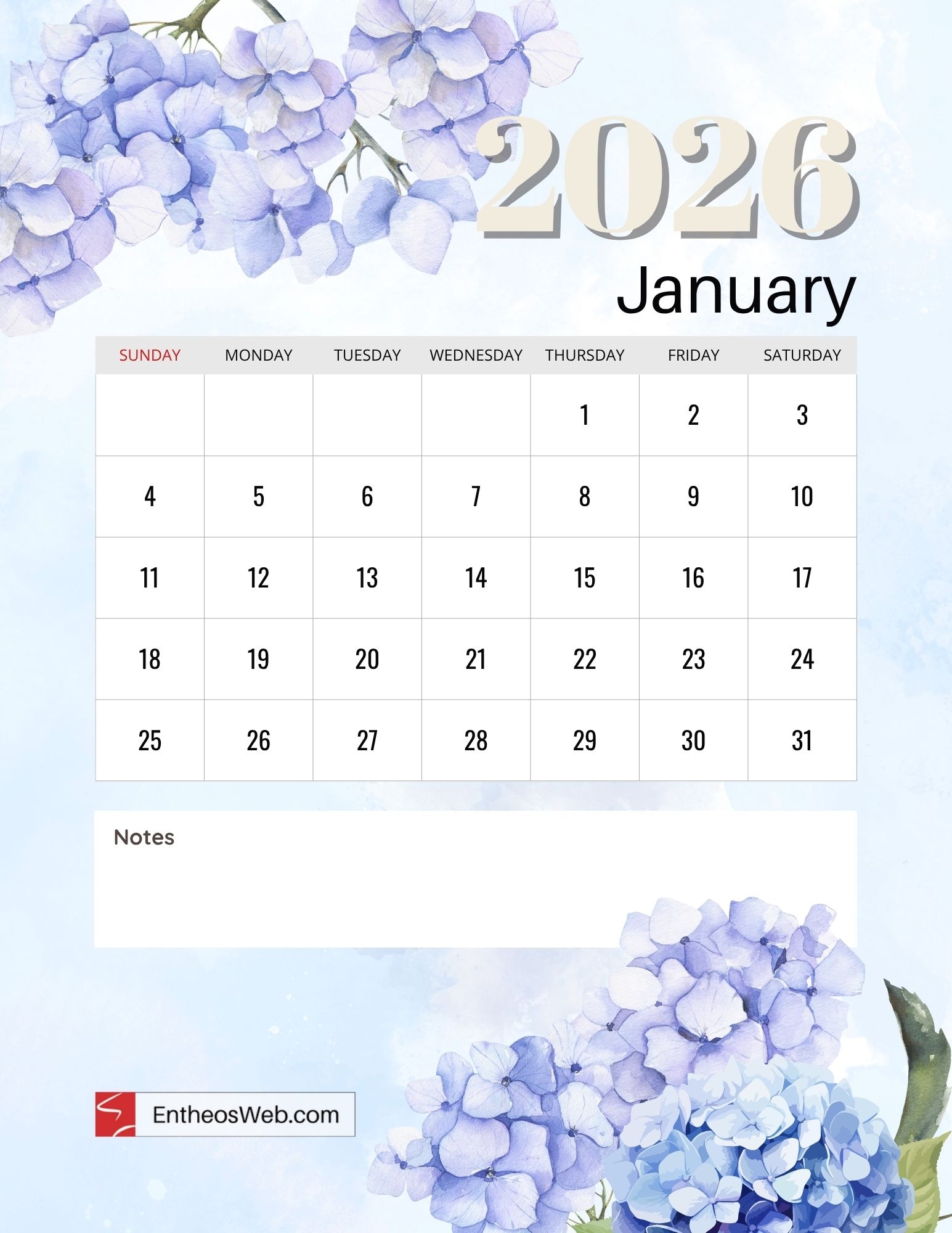 January 2026 Free Printable Calendar