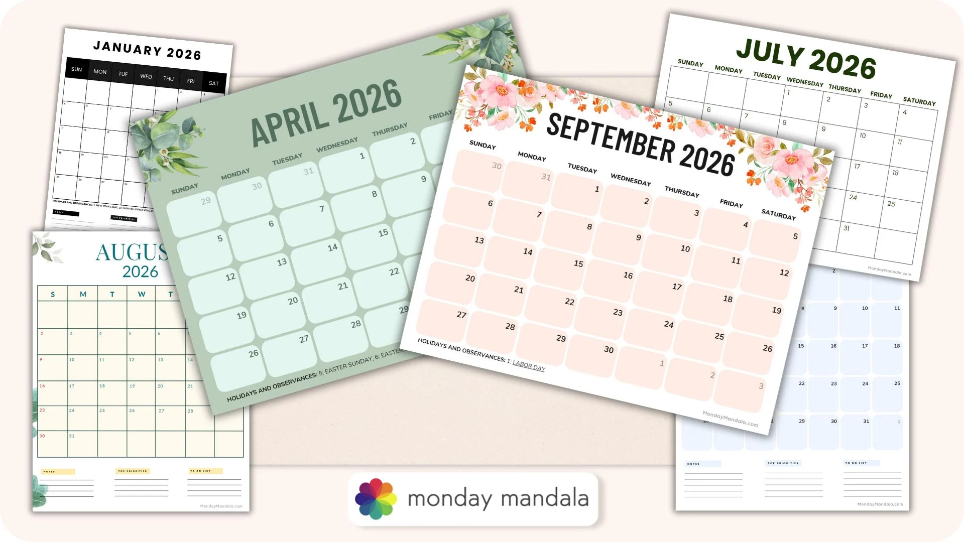 Printable Free Blank Monthly Calendars For 2026