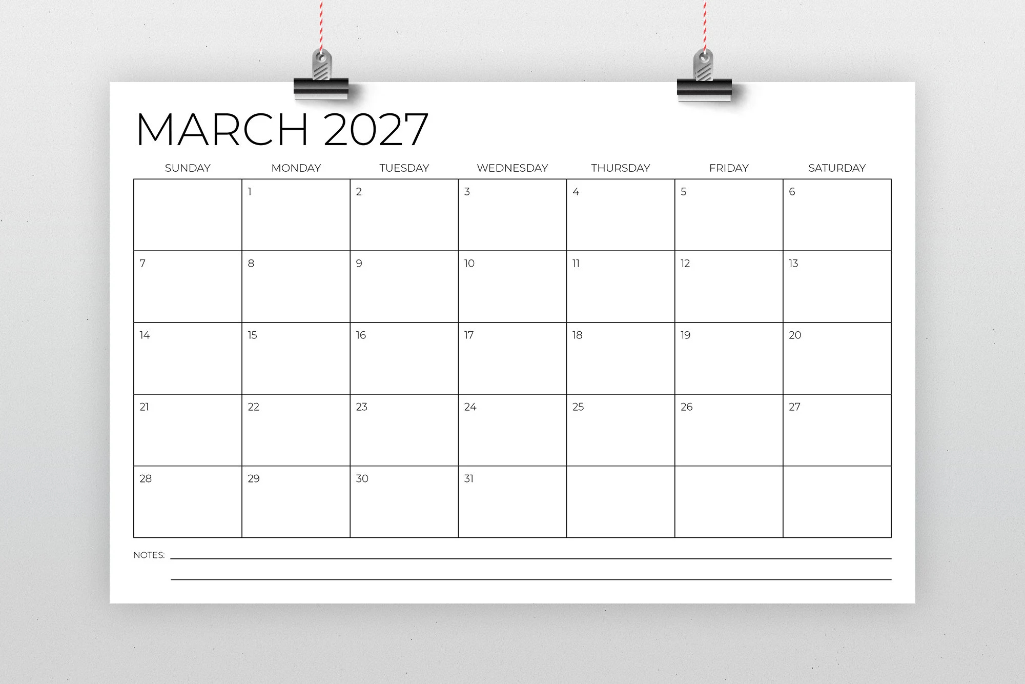 2027 11x17 Calendar Template INSTANT DOWNLOAD Thin Sans Serif Type Monthly Printable Minimal Desk Or Wall Calender Print Ready Etsy
