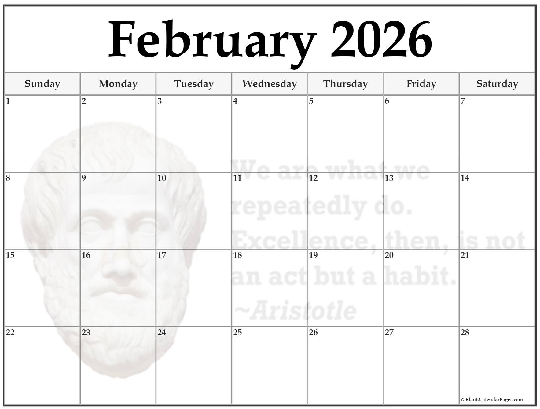 January February 2026 Calendar Printable