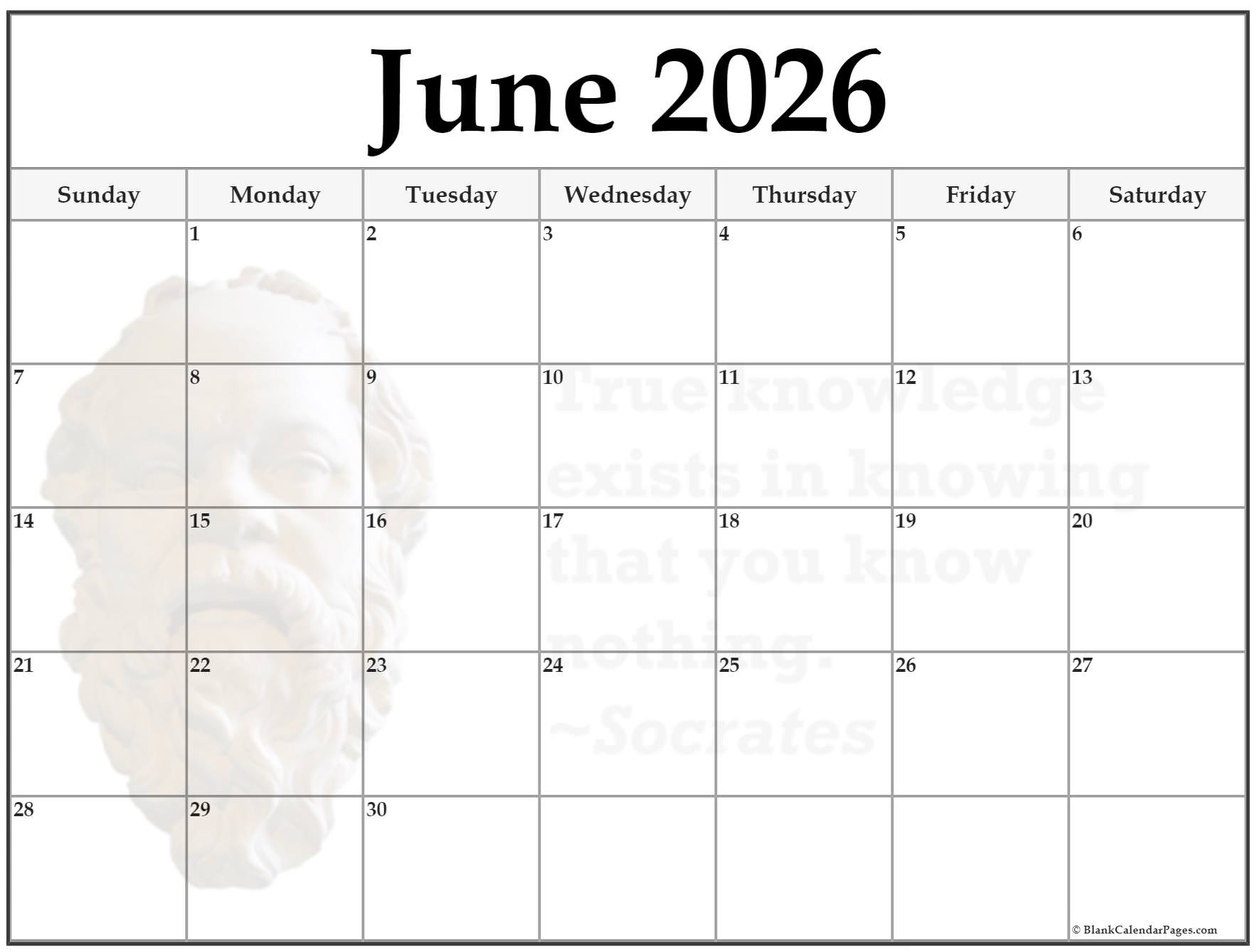 Calendar Printable Calendar Printable June 2026