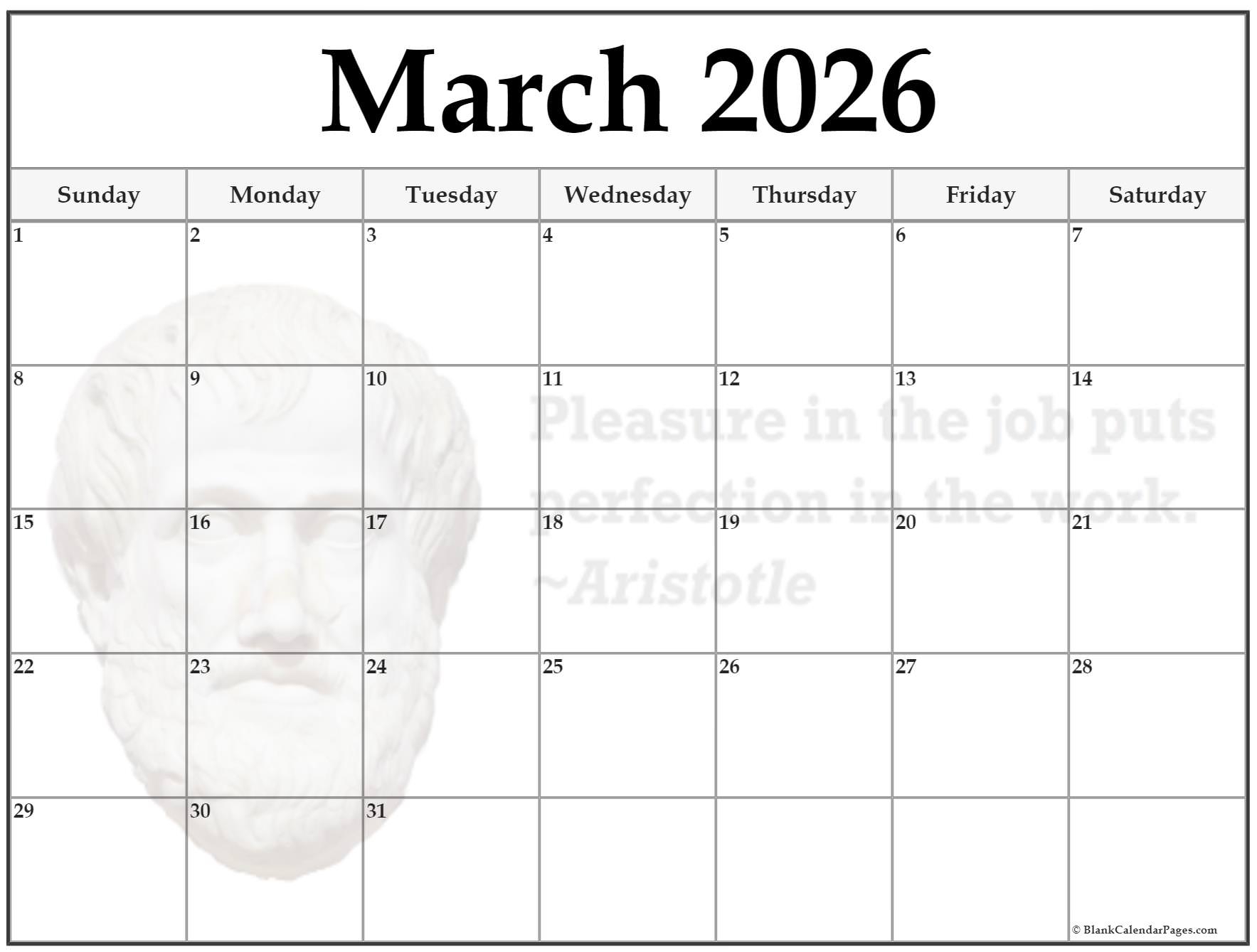 Blank March 2026 Calendar Printable Pdf