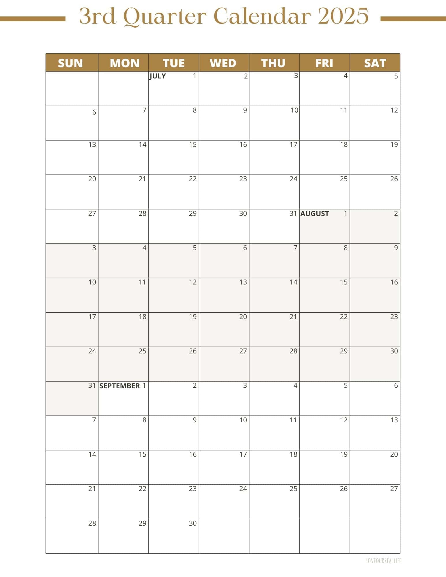 Printable 1 Month Calendar