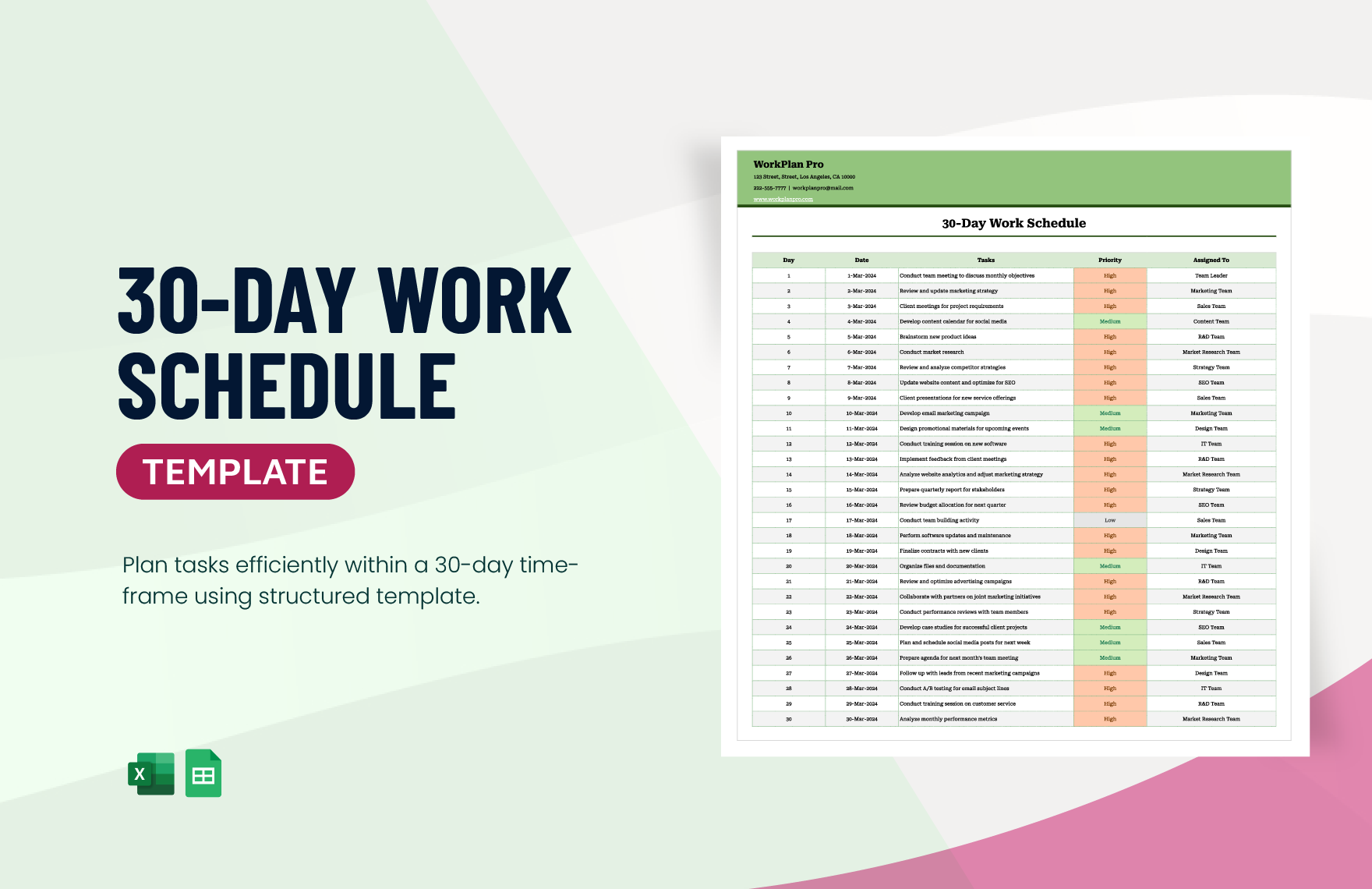 30 Day Work Schedule Template Template
