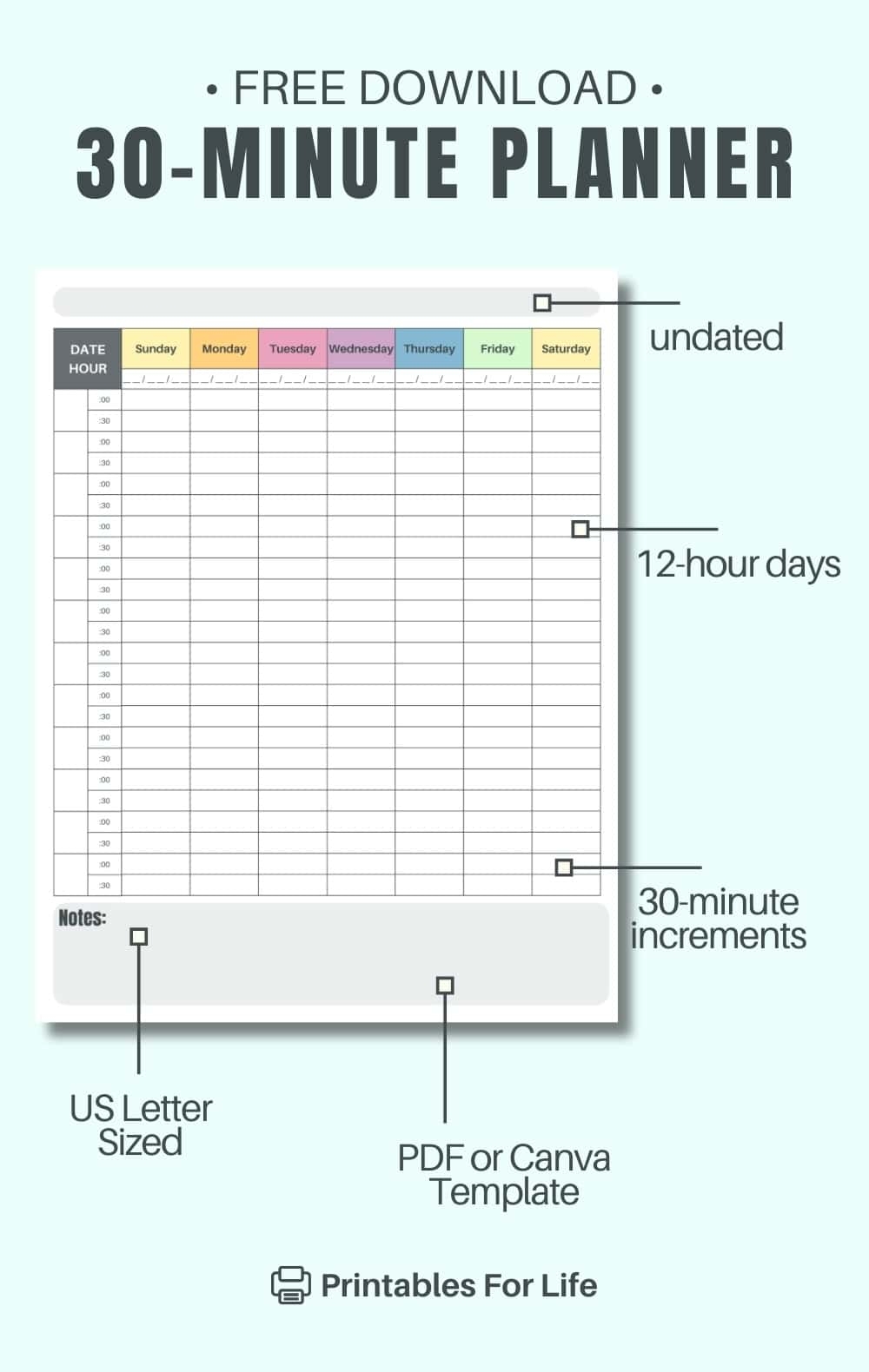 30 Minute Appointment Calendar Printable