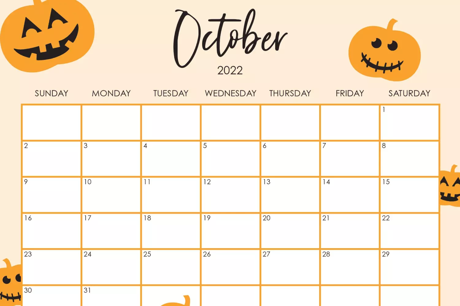 40 Free Printable October Calendars 2022