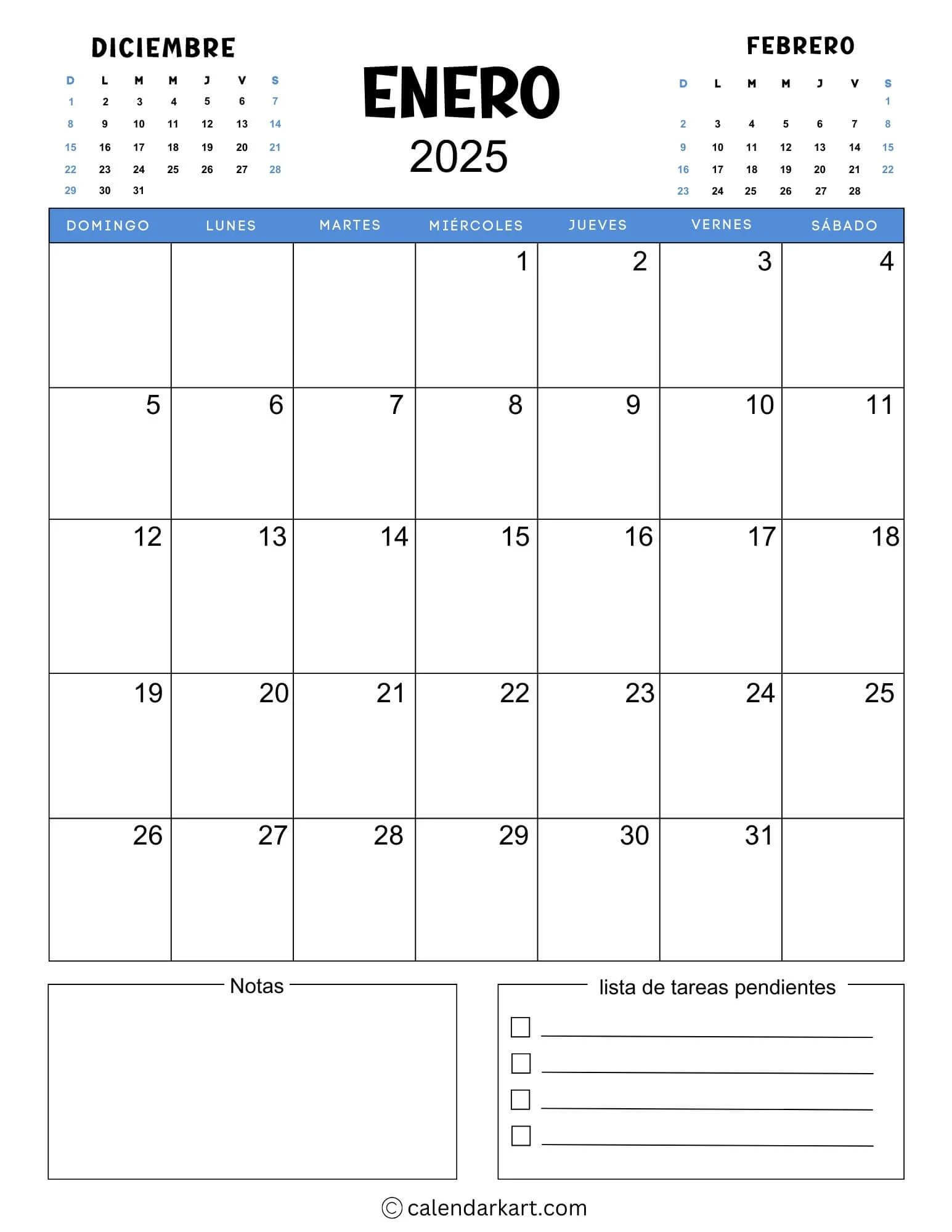 Blank Printable January Calendar