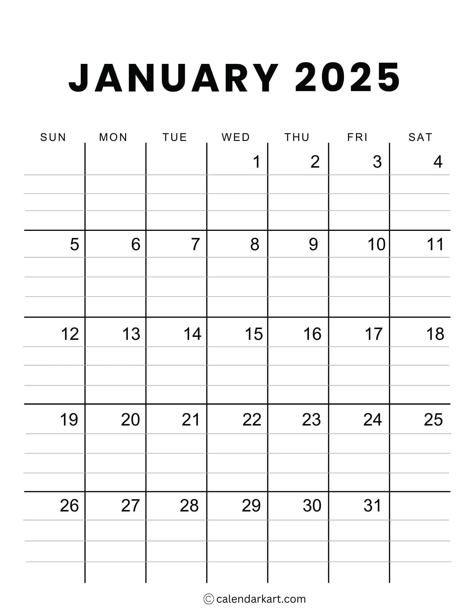 40 Printable January 2025 Calendars Free Pdf Calendarkart