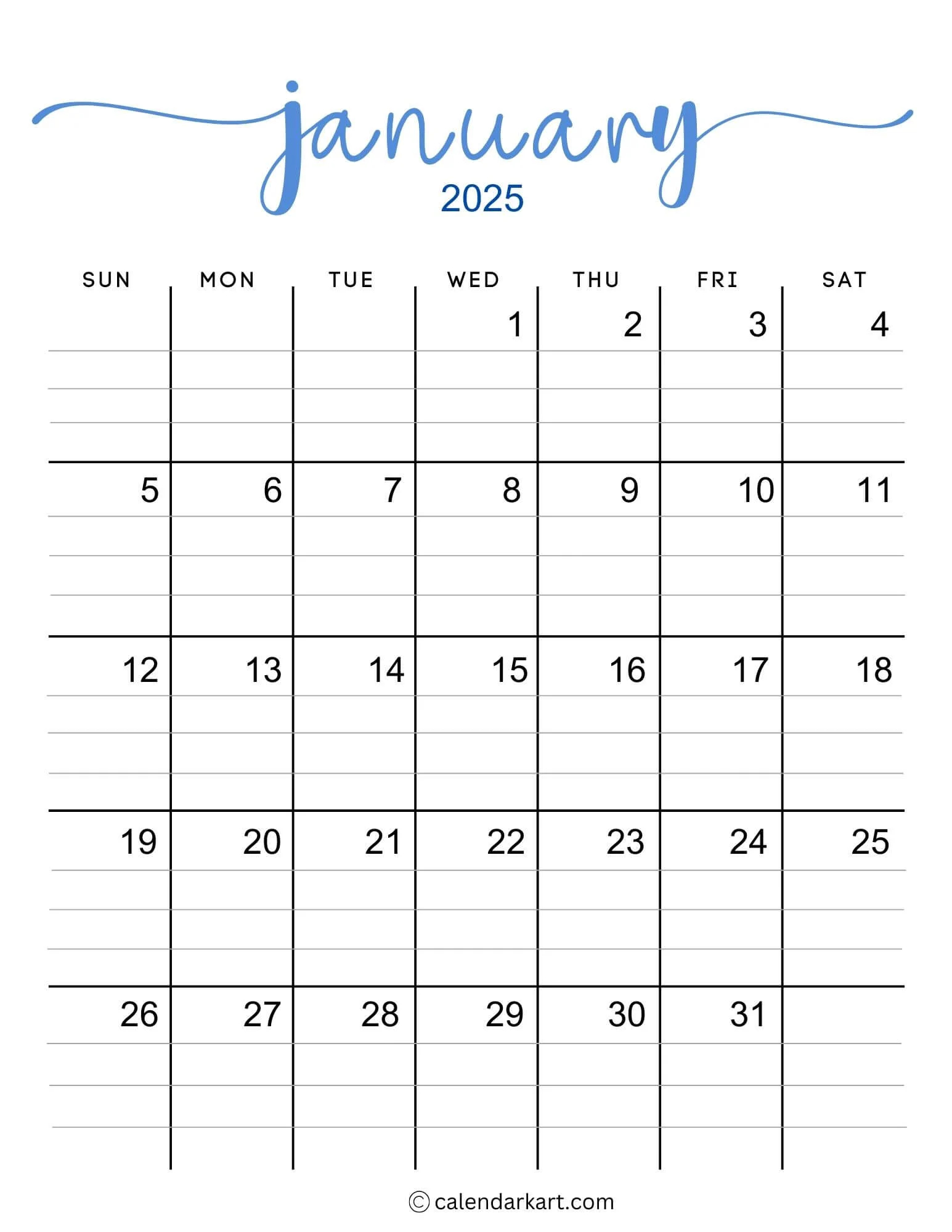 40 Printable January 2025 Calendars Free Pdf Calendarkart