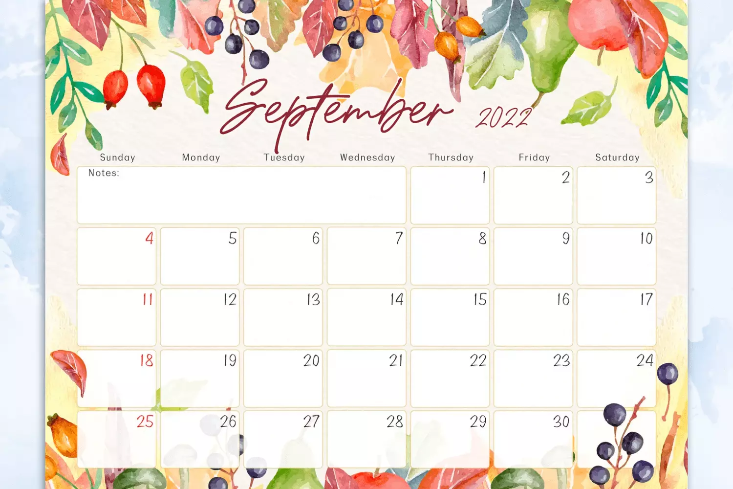 Cute September Calendar Printable