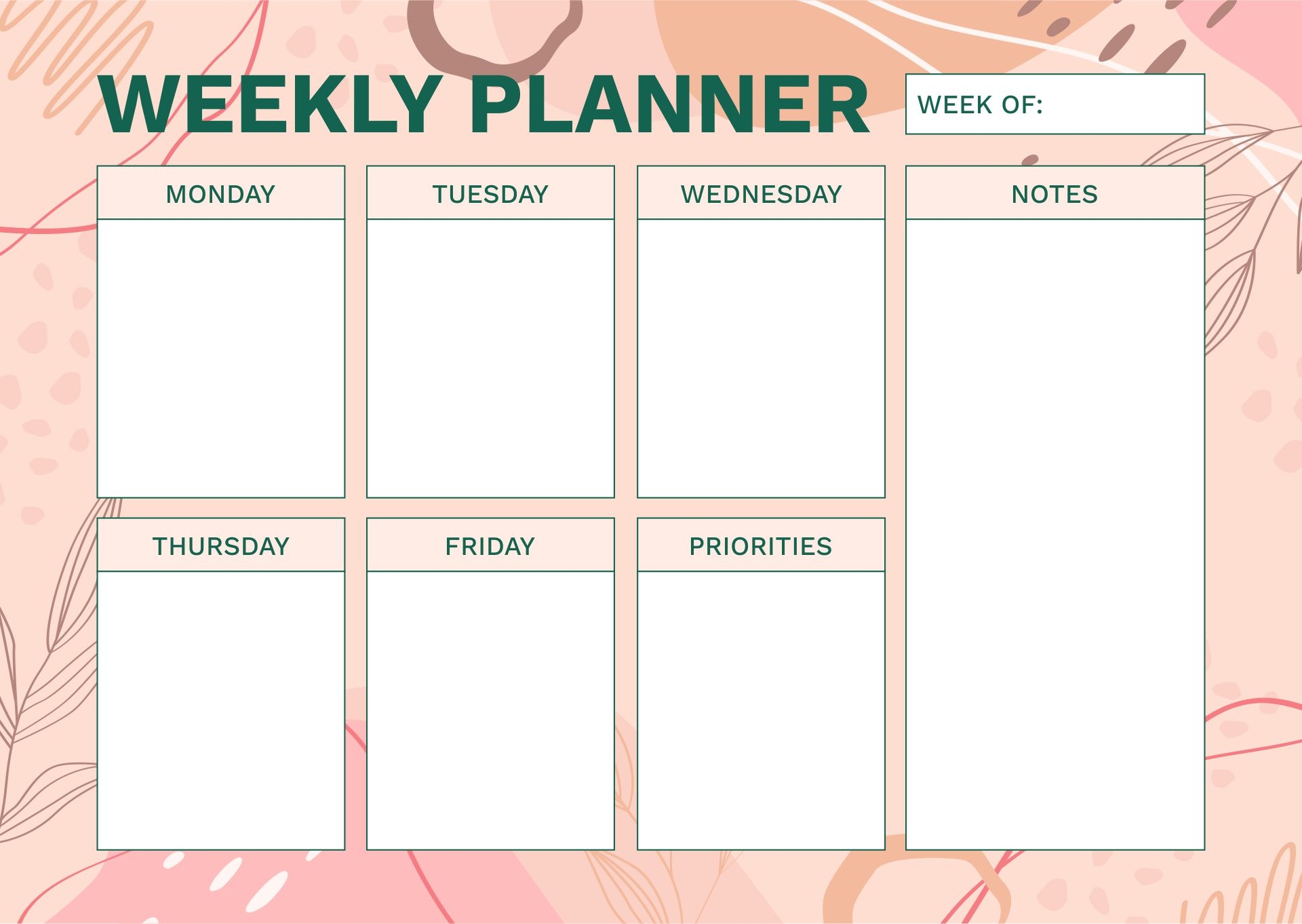 Free Printable 5 Day Weekly Calendar