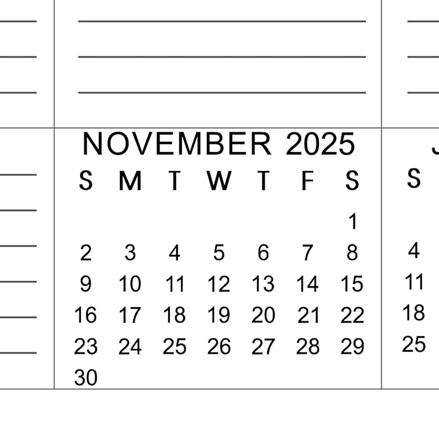 Calendar 2025 October November December Printable