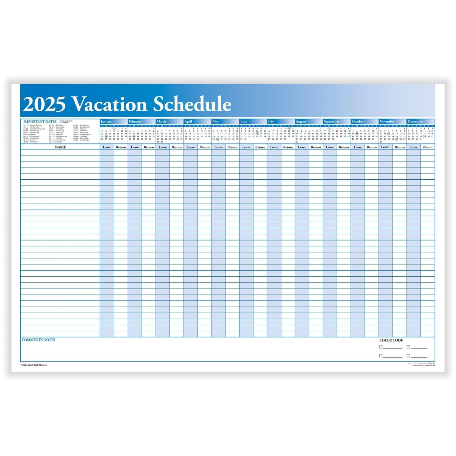 Amazon ComplyRight 2025 Full Vacation Schedule 36 X 24 Office Products
