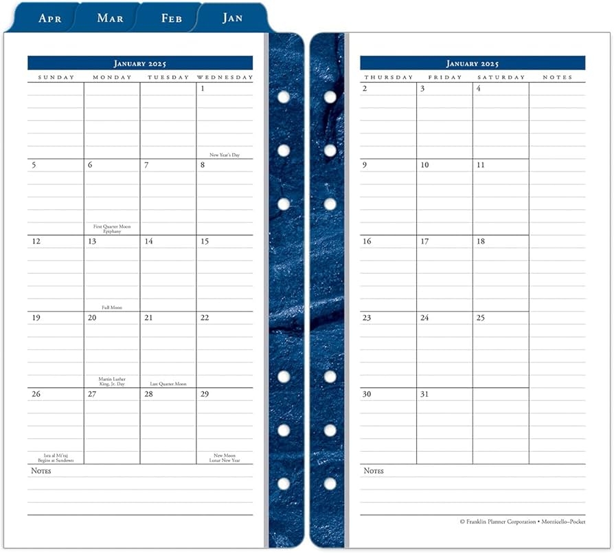 Amazon FranklinCovey Monticello Two Page Monthly Calendar Tabs Pocket Jan 2025 Dec 2025 Office Products