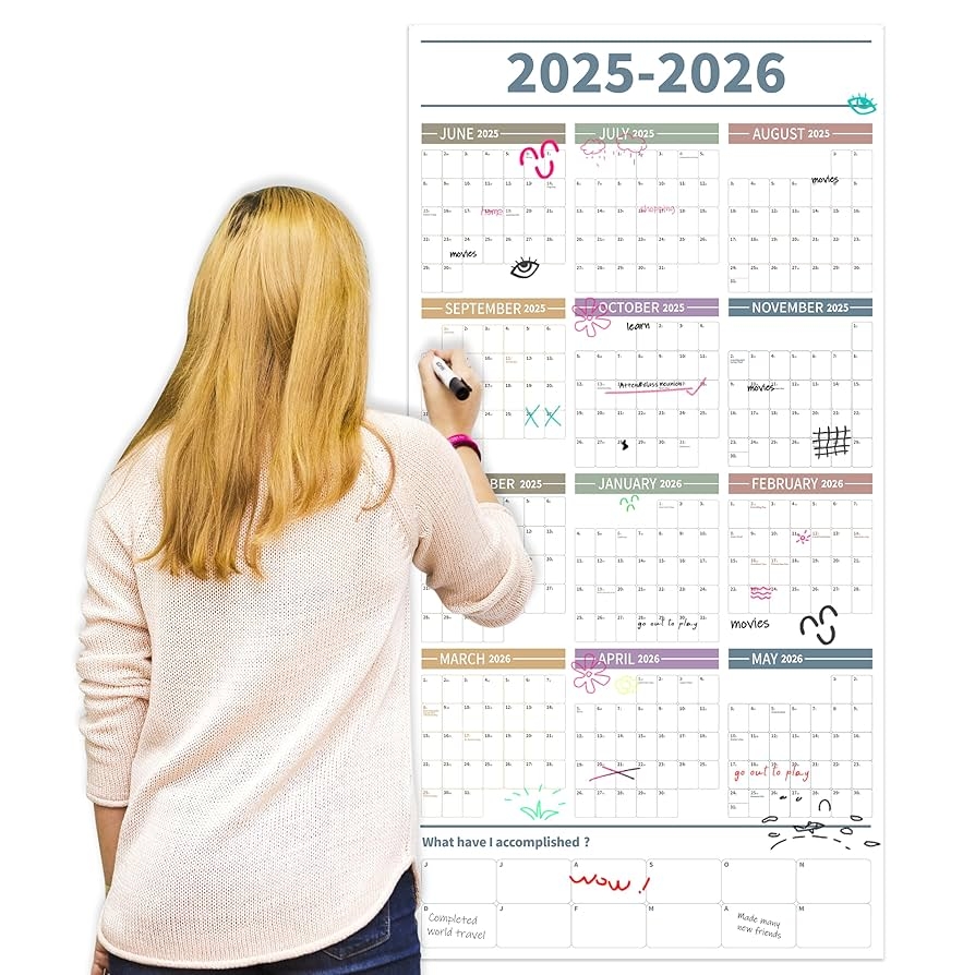 Amazon GuassLee Large Yearly Wall Calendar 2025 2026 Full Year Calendar One Page Jun 2025 May 2026 Annual Planner 2025 24 X 48 Wall Planner 2025 Large With Foam Stickers Office Products