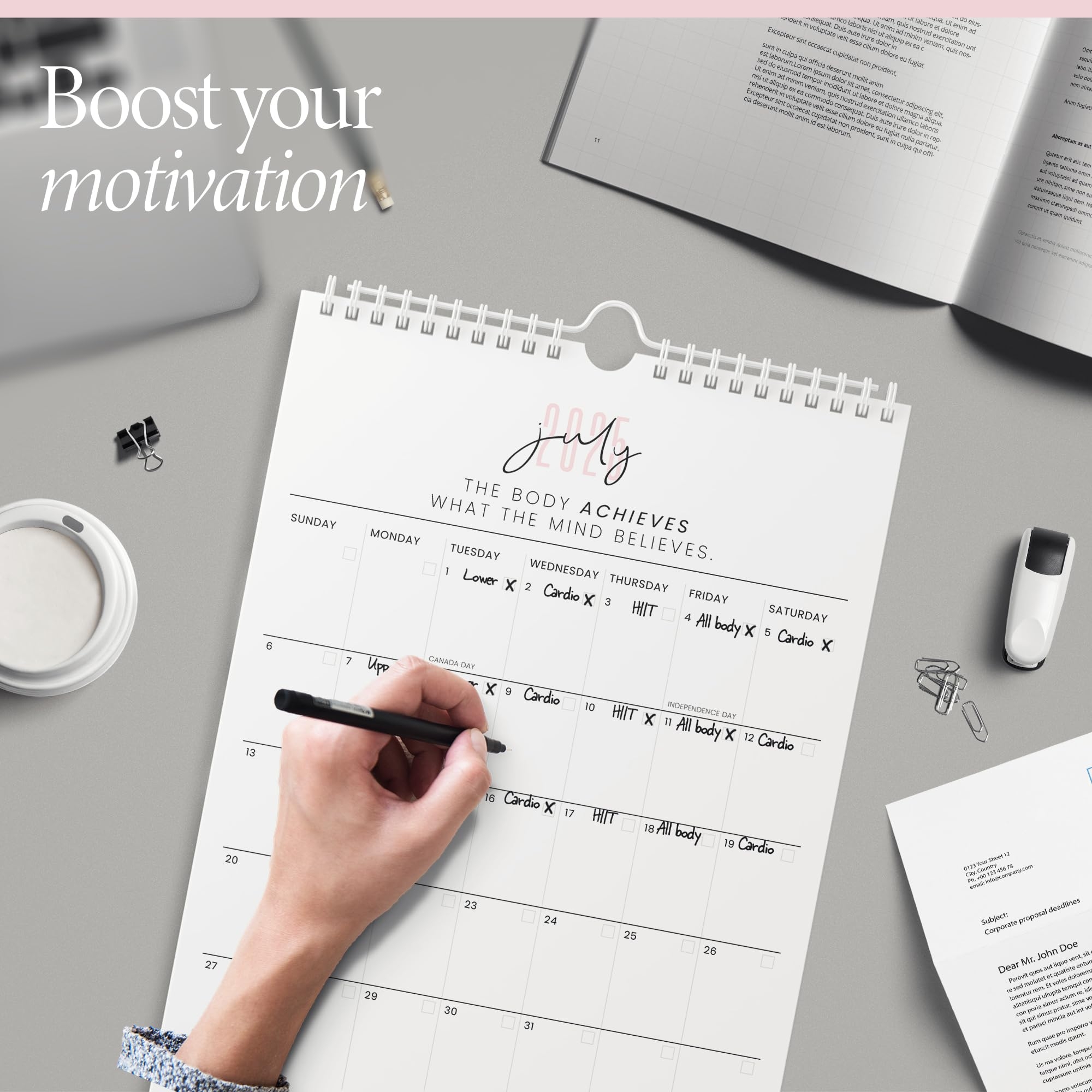Amazon Karto Fitness Motivation Wall Calendar 2025 17x11 Inch Runs Until June 2026 Boost Your Productivity And Easy Planning With The Aesthetic Motivational Calendar Fitness Pink Office Products