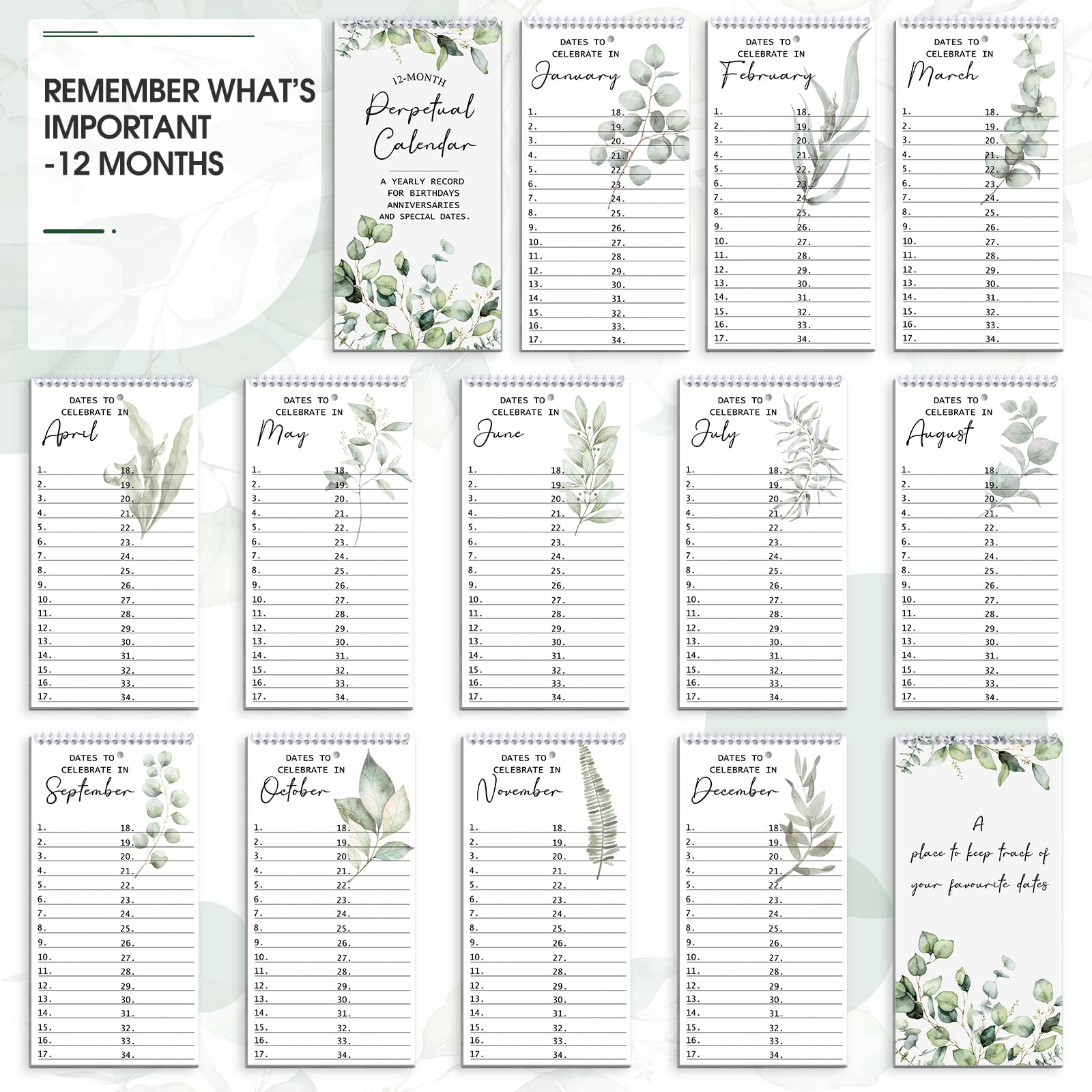 Amazon Perpetual Birthday Calendar Book Reminder 5x10 Inches Greenery Wall Perpetual Calendar Yearly Monthly And Daily Wall Hanging Journal To Remember Anniversary Special Days Birthdays Important Dates Office Products